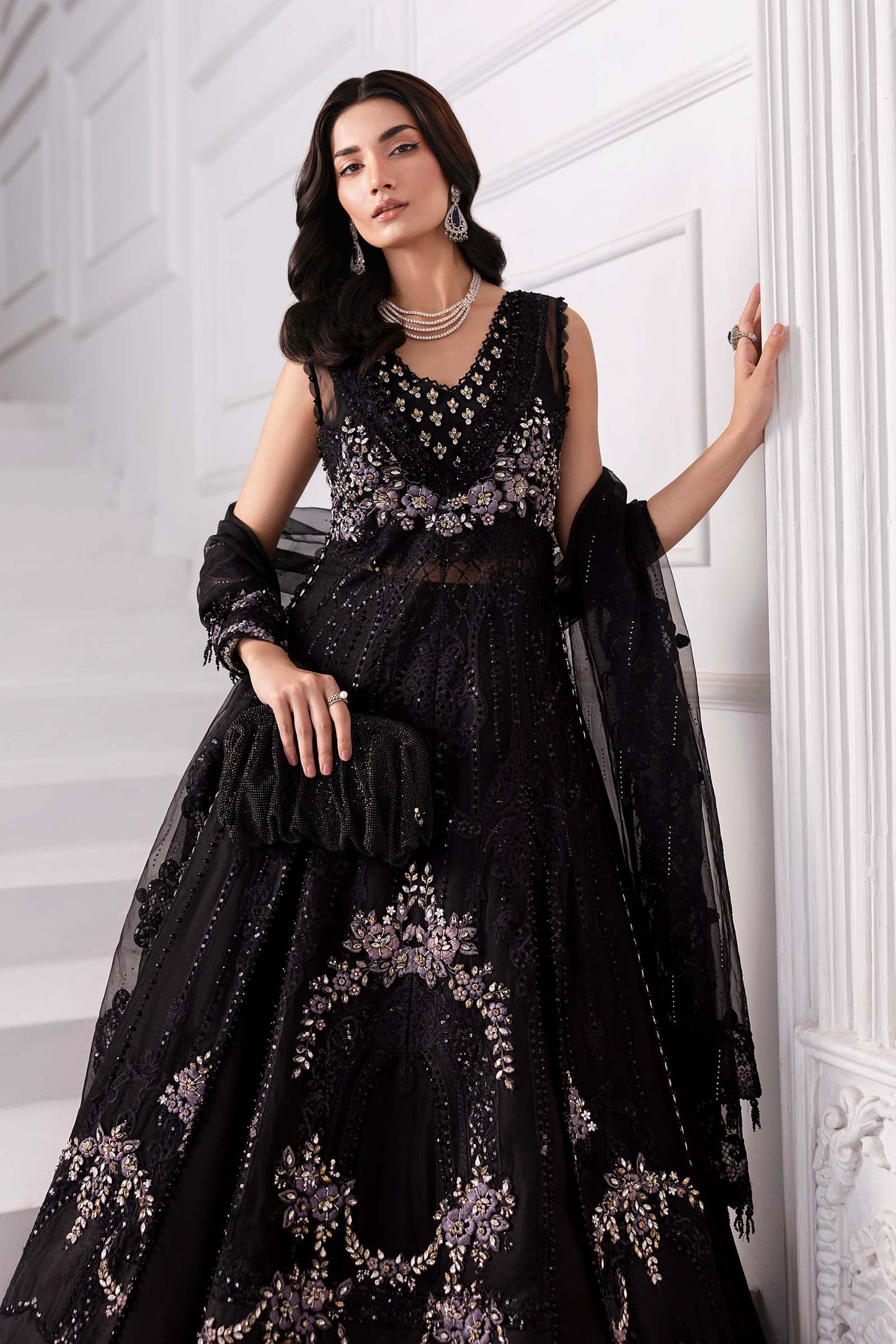 Maria.B Embroidered Chiffon Saree | BD-3004