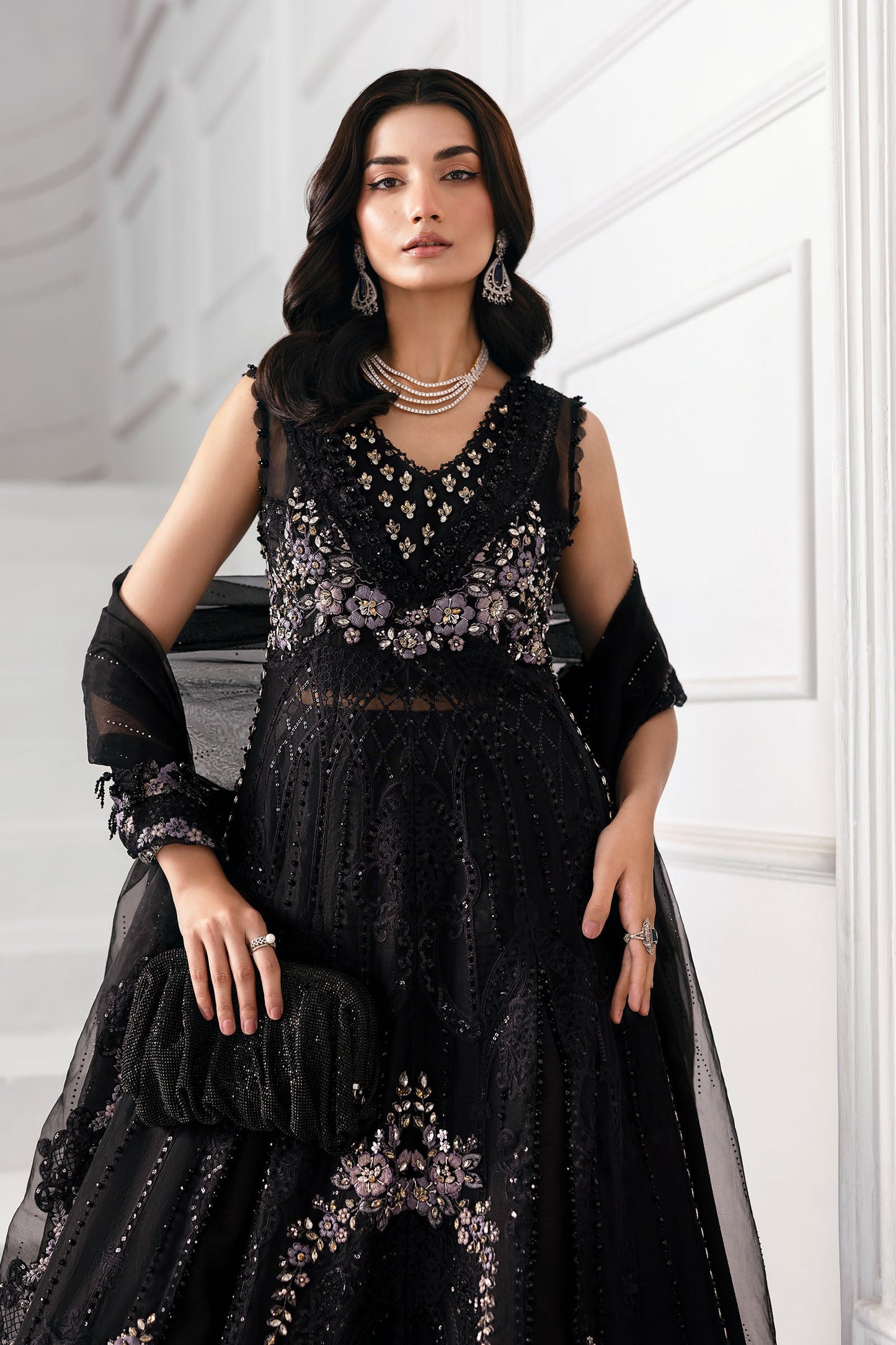 Maria.B Embroidered Chiffon Saree | BD-3004