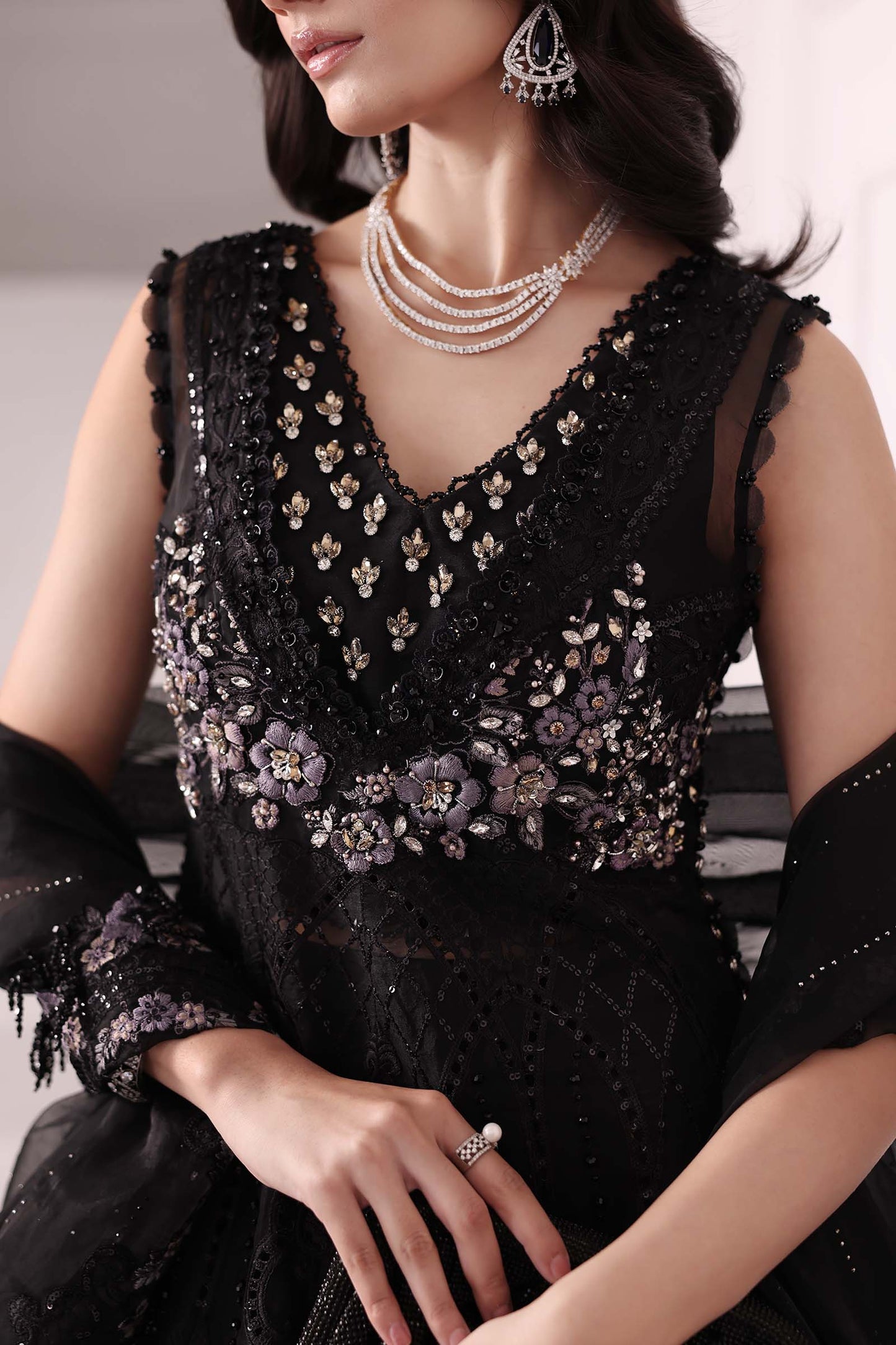 Maria.B Embroidered Chiffon Saree | BD-3004