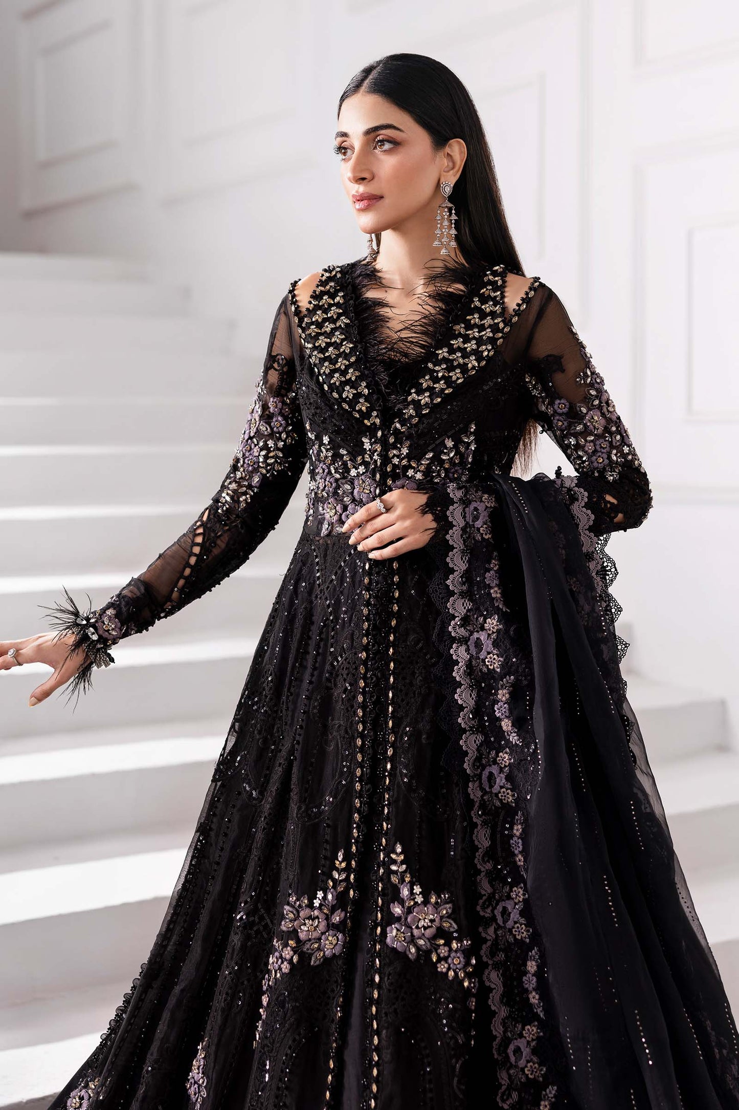 Maria.B Embroidered Chiffon Saree | BD-3004