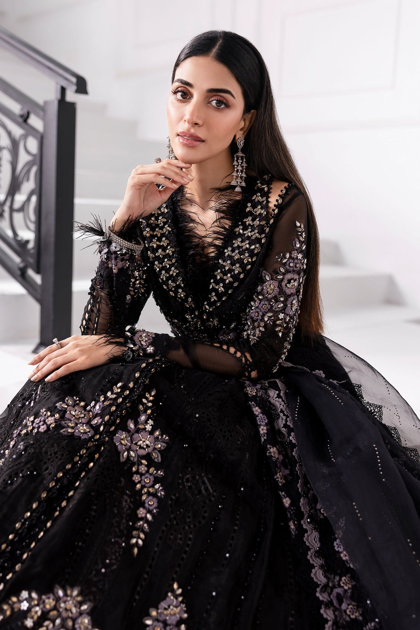Maria.B Embroidered Chiffon Saree | BD-3004