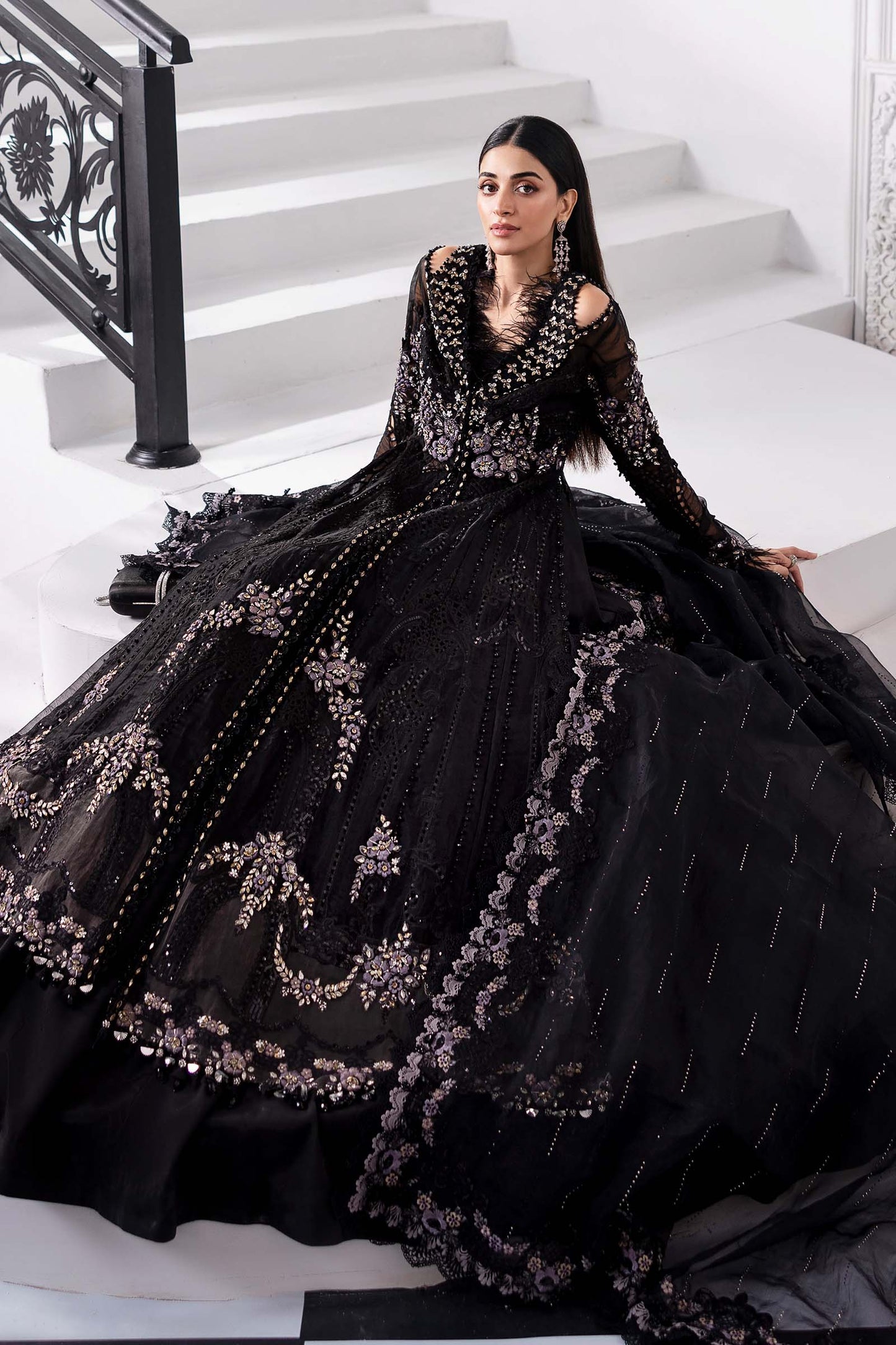 Maria.B Embroidered Chiffon Saree | BD-3004