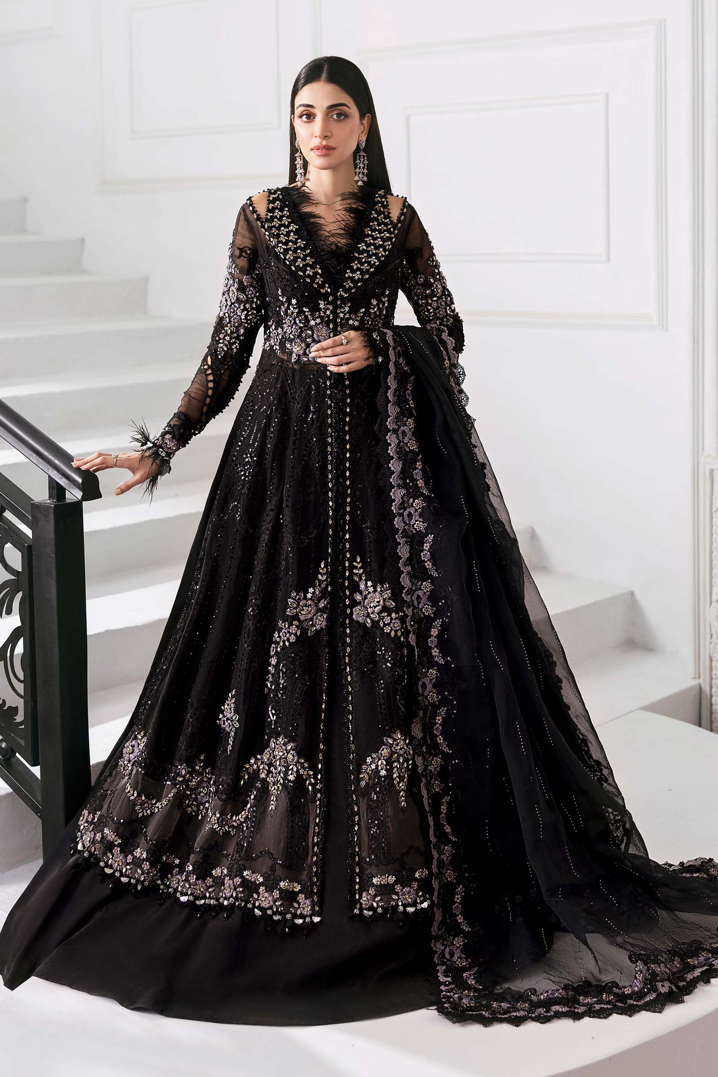 Maria.B Embroidered Chiffon Saree | BD-3004