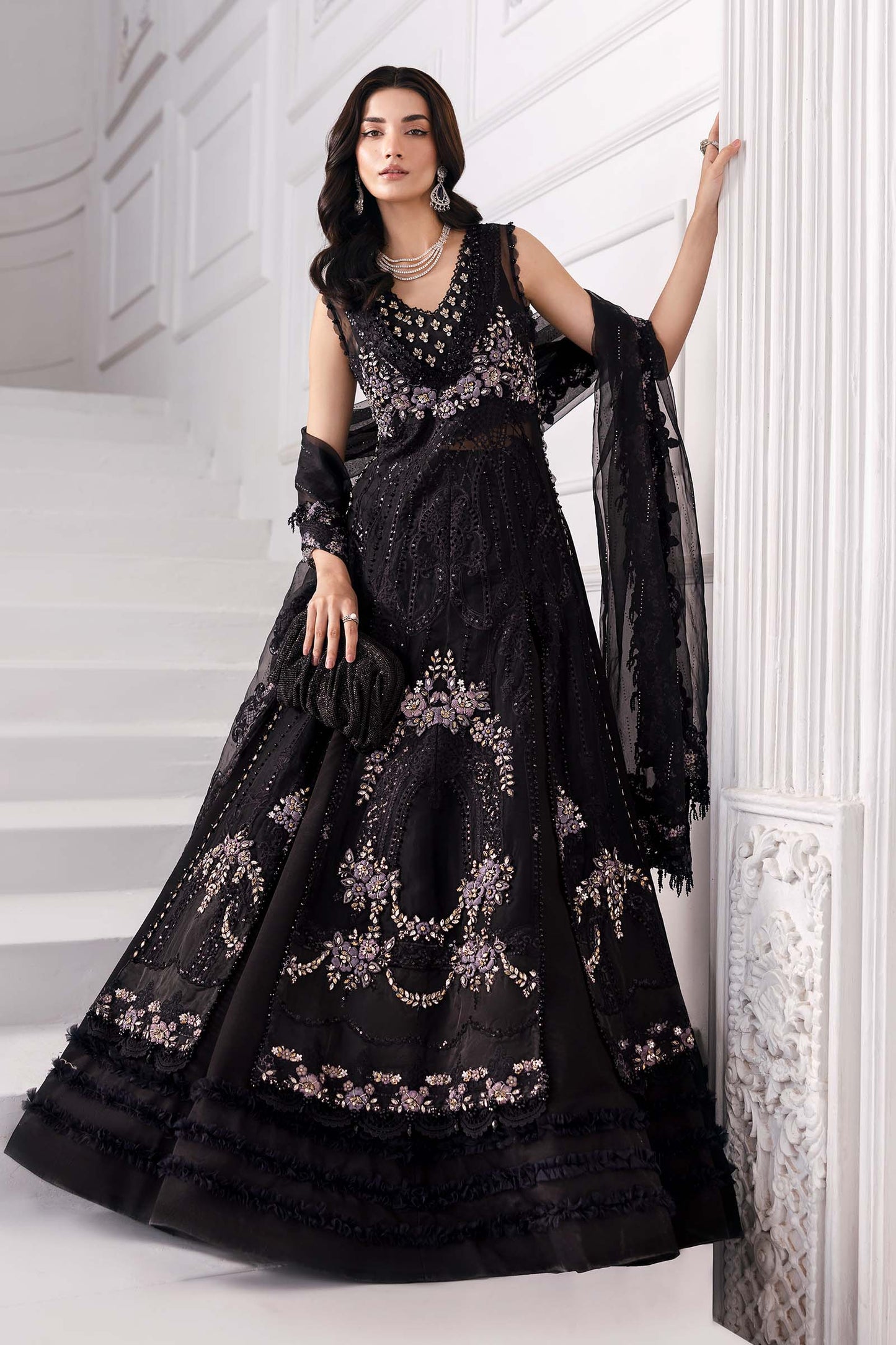 Maria.B Embroidered Chiffon Saree | BD-3004