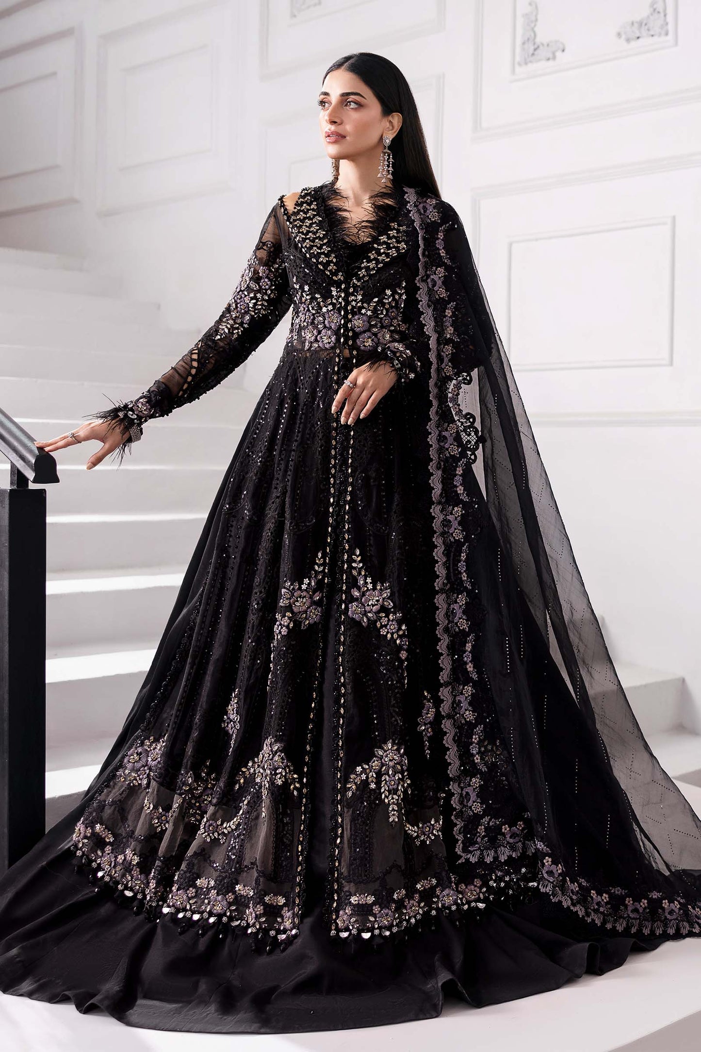Maria.B Embroidered Chiffon Saree | BD-3004