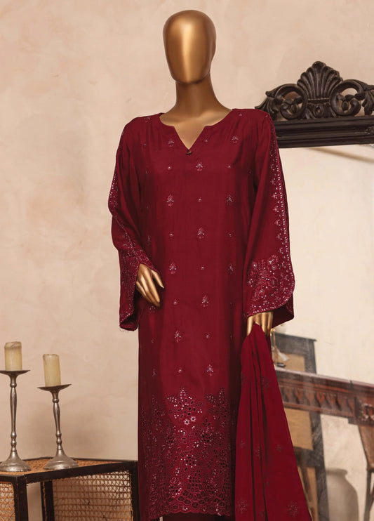 Majestic Emb Silk By HZ Textiles ( RDE-3P-004 Dark Cherry)