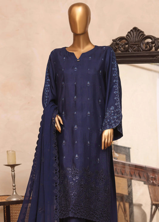 Majestic Emb Silk By HZ Textiles ( RDE-3P-006 Navy )