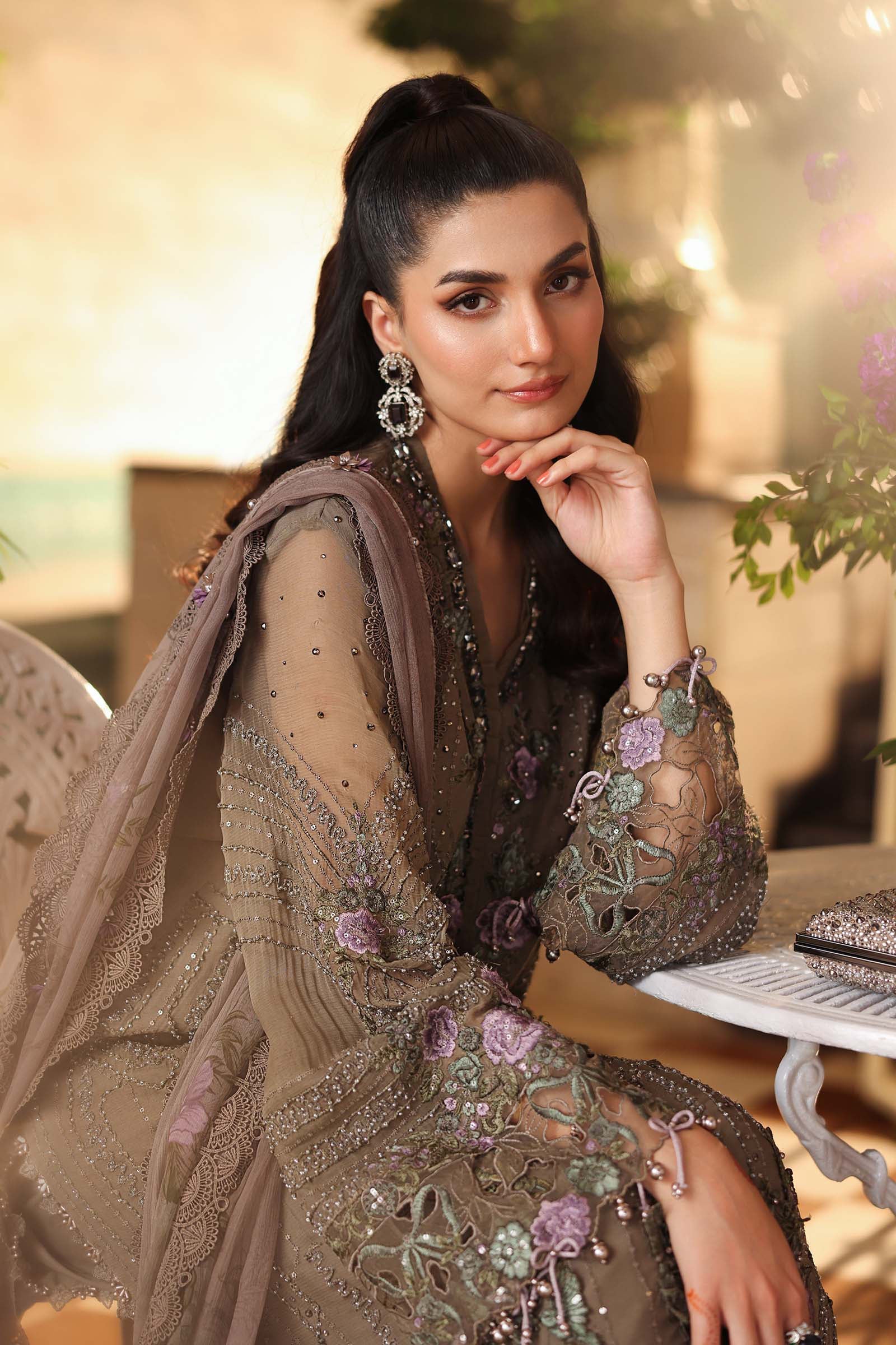 Tea Affair Embroidered Chiffon by Maria.B (MPC-26-102-Muted Mocha Brown)