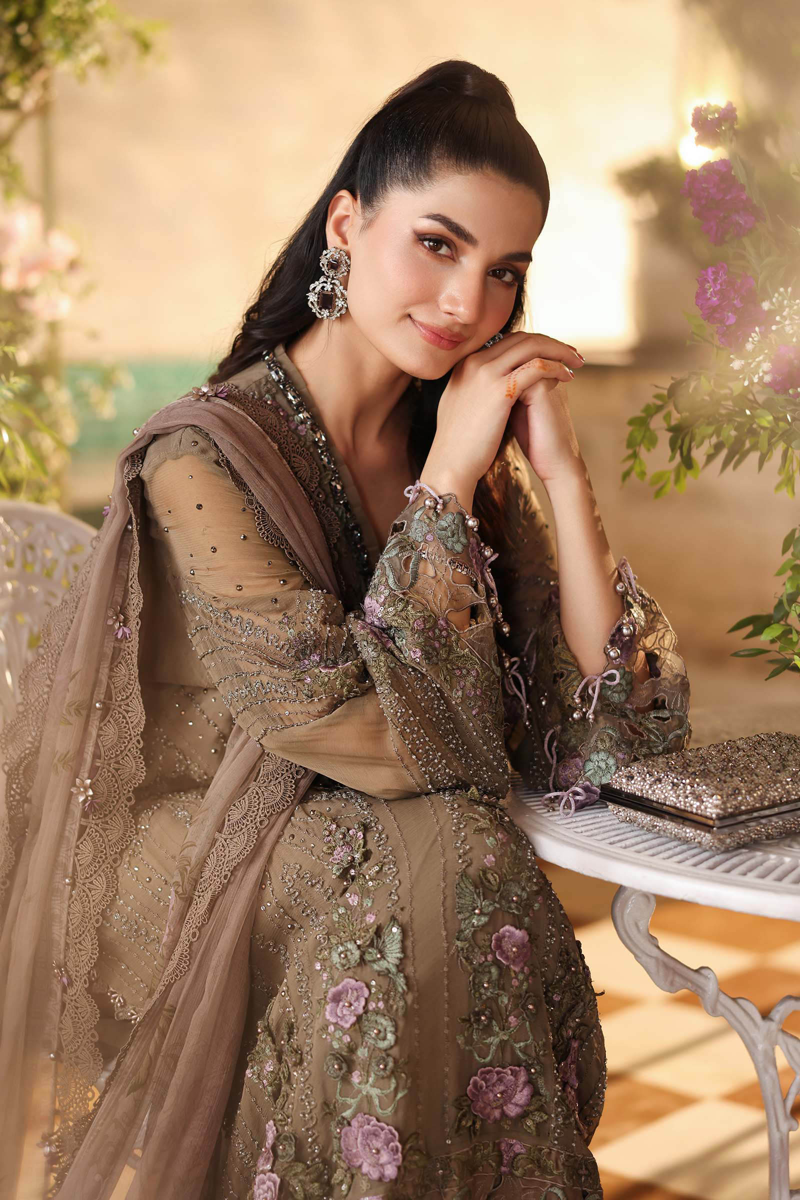 Tea Affair Embroidered Chiffon by Maria.B (MPC-26-102-Muted Mocha Brown)