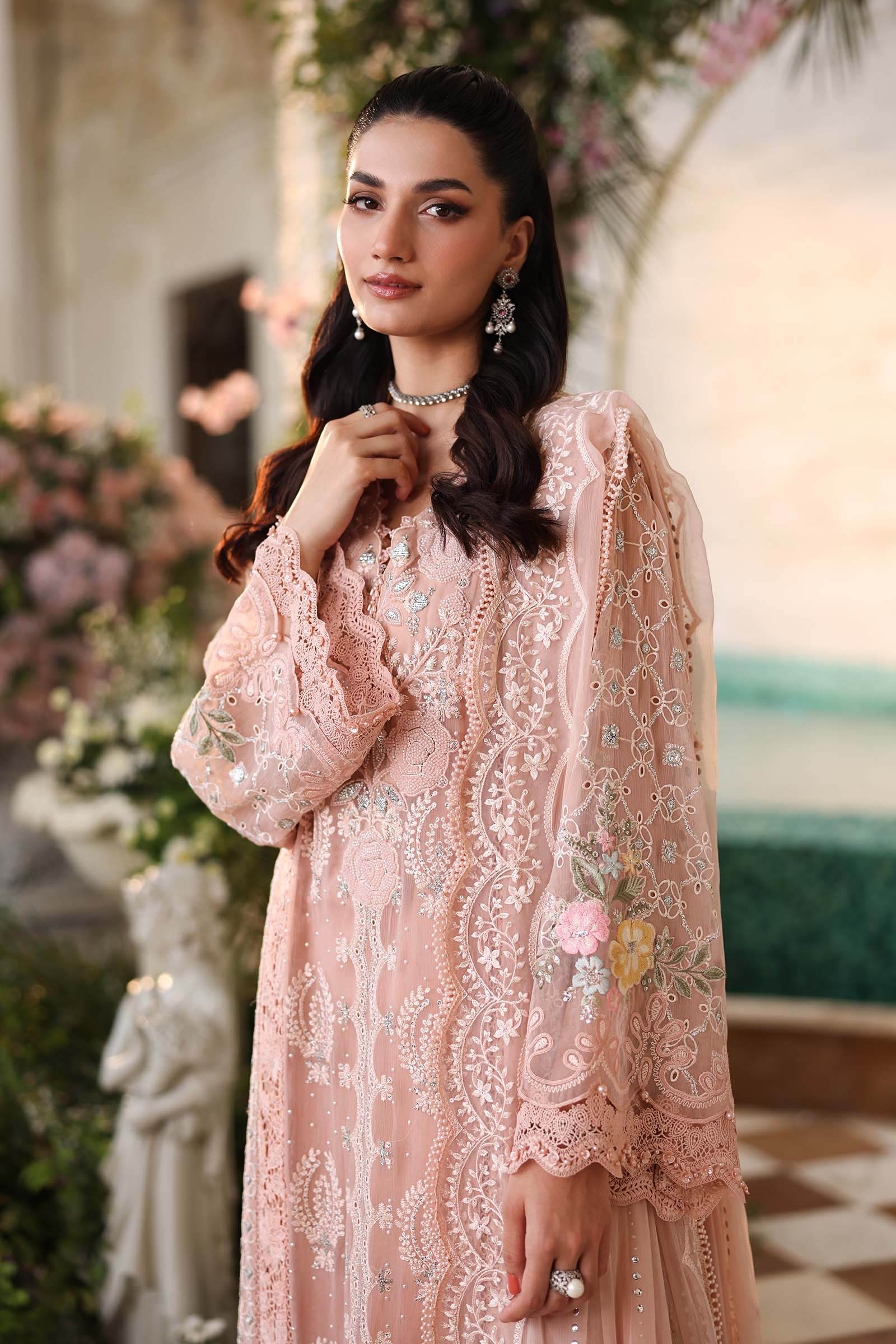 Tea Affair Embroidered Chiffon by Maria.B (MPC-26-104-Peach Pink)