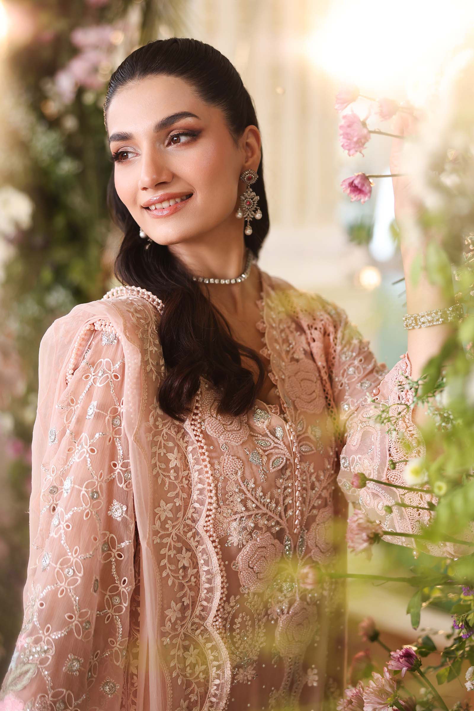 Tea Affair Embroidered Chiffon by Maria.B (MPC-26-104-Peach Pink)