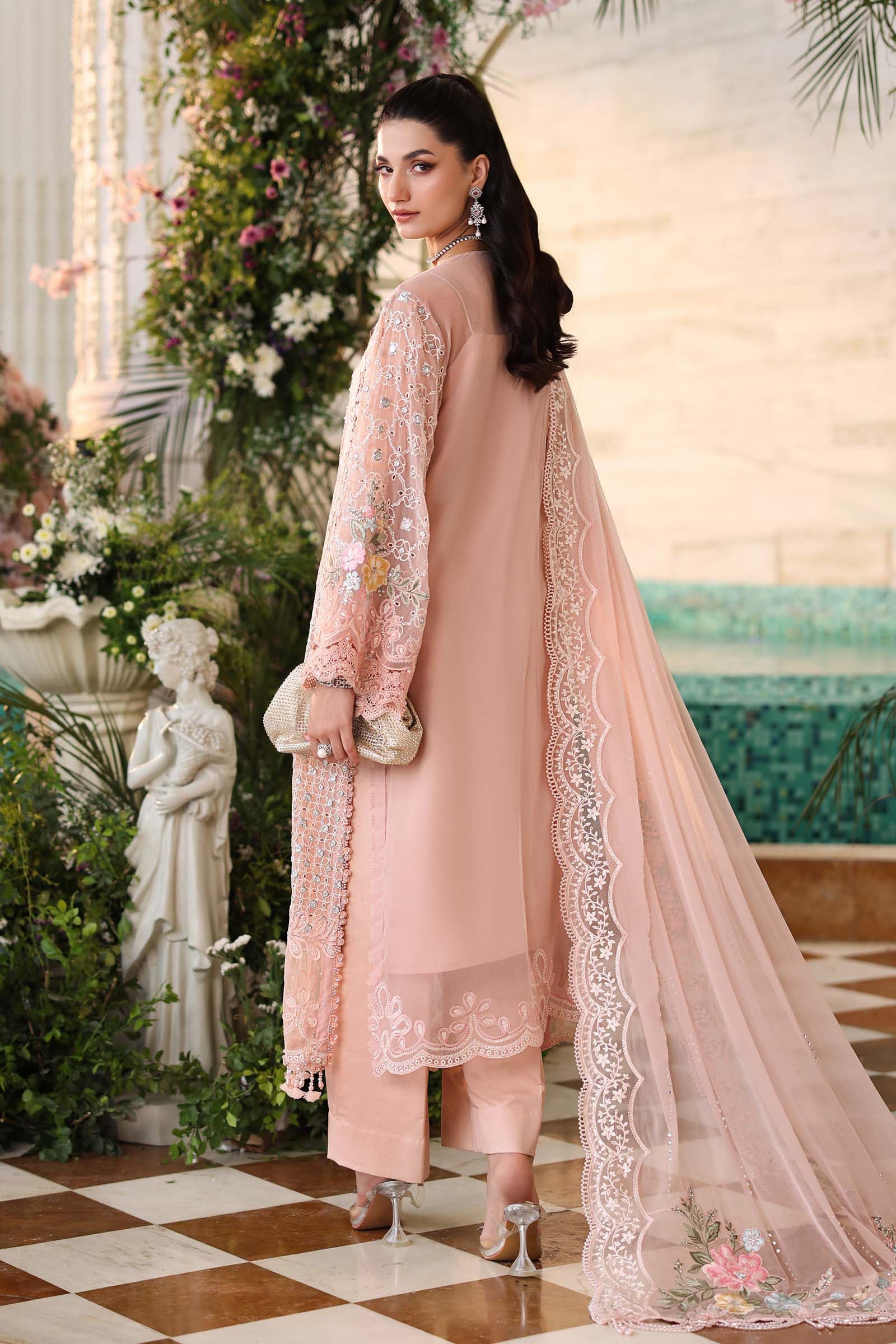 Tea Affair Embroidered Chiffon by Maria.B (MPC-26-104-Peach Pink)