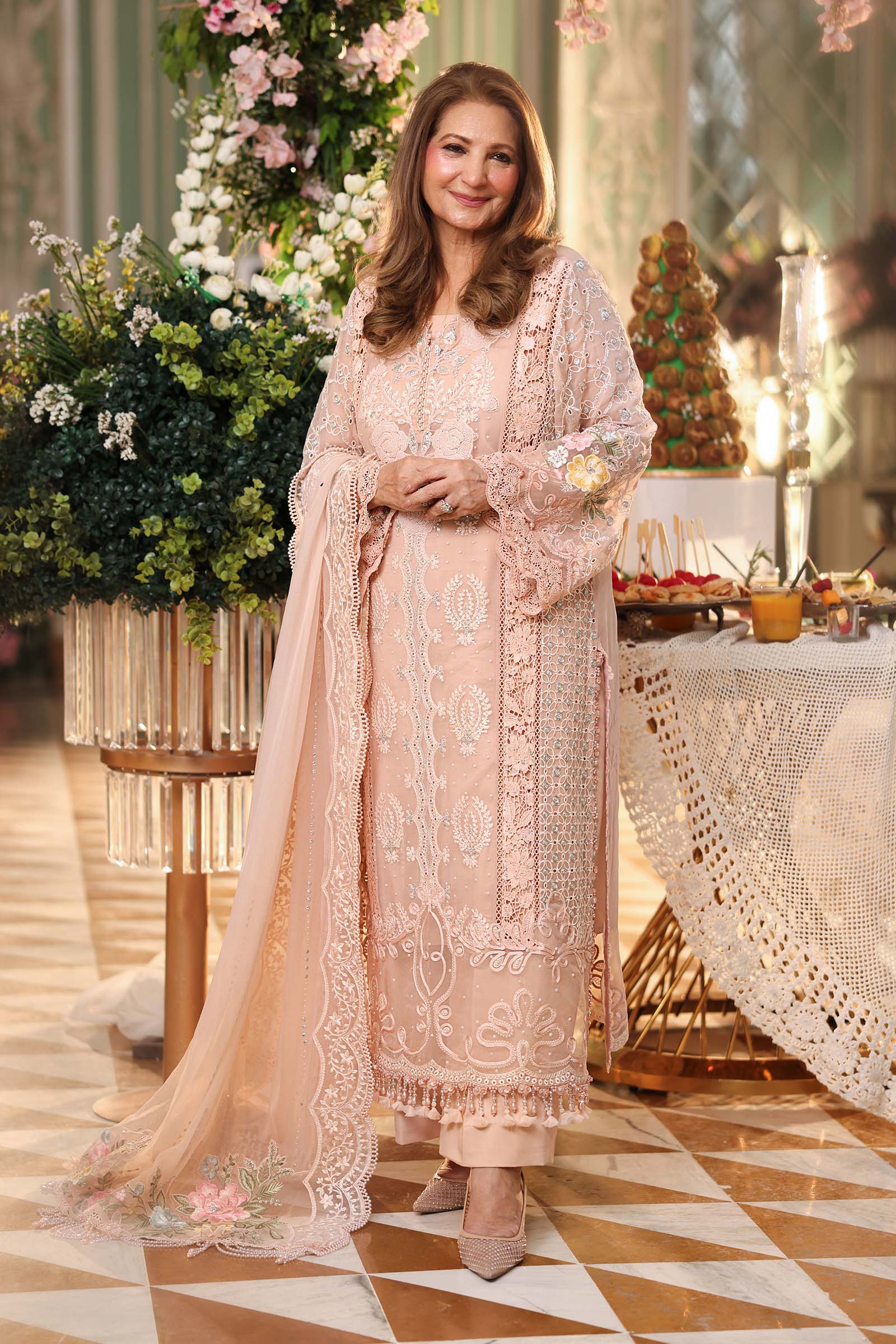 Tea Affair Embroidered Chiffon by Maria.B (MPC-26-104-Peach Pink)