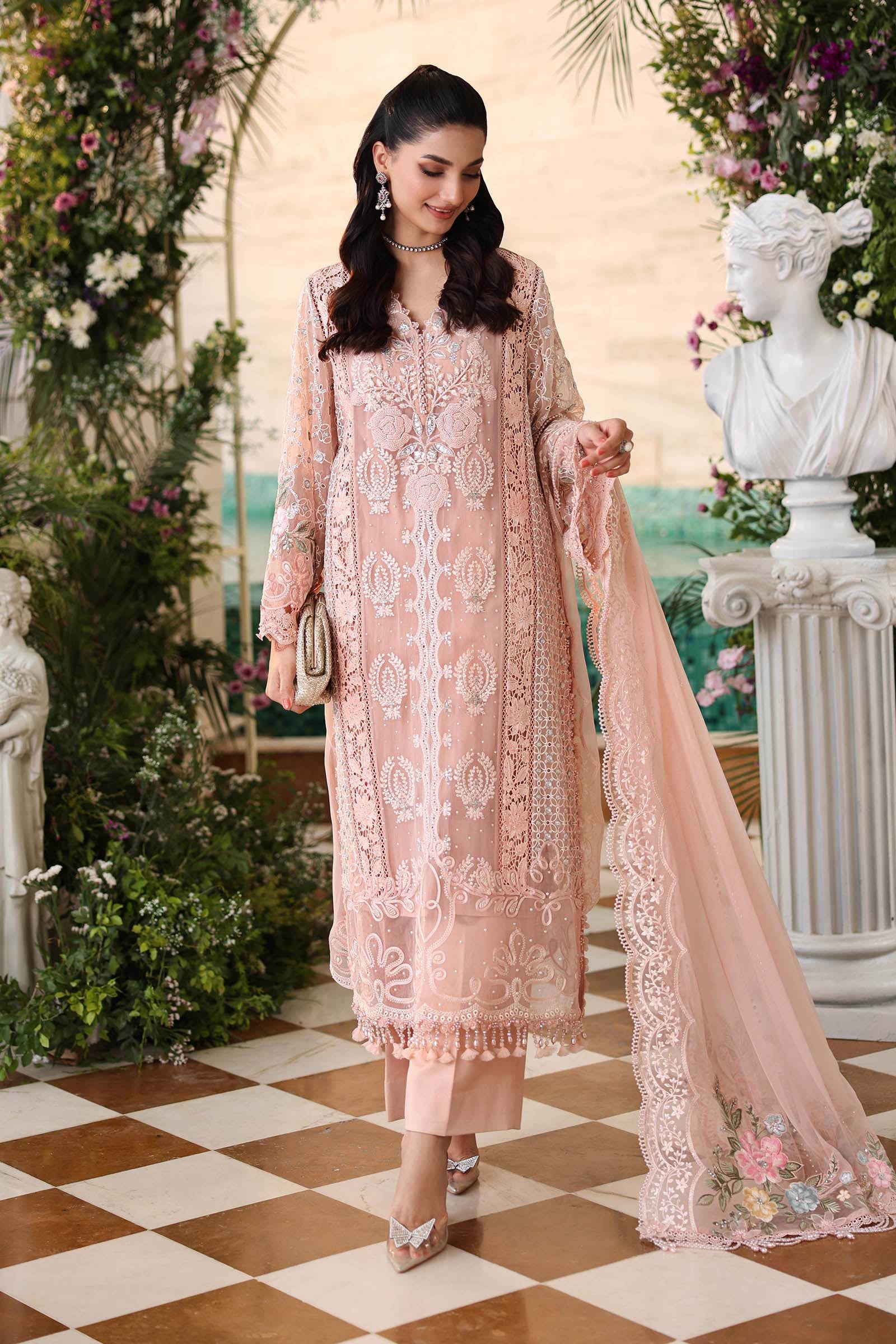 Tea Affair Embroidered Chiffon by Maria.B (MPC-26-104-Peach Pink)
