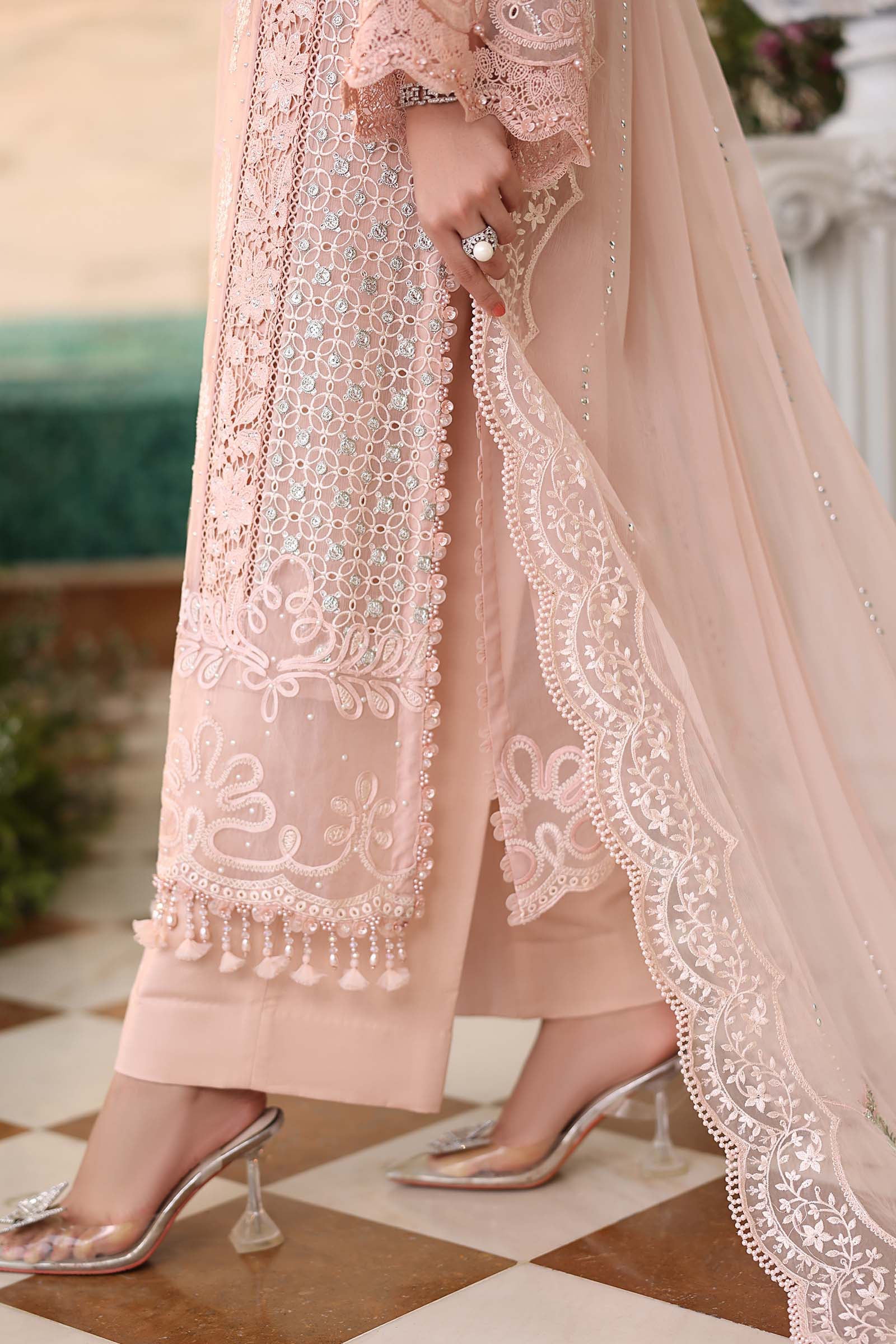 Tea Affair Embroidered Chiffon by Maria.B (MPC-26-104-Peach Pink)