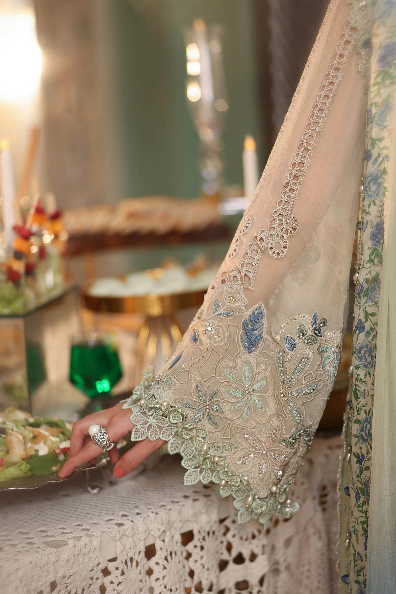 Tea Affair Embroidered Chiffon by Maria.B (MPC-26-105-Pistachio Green)