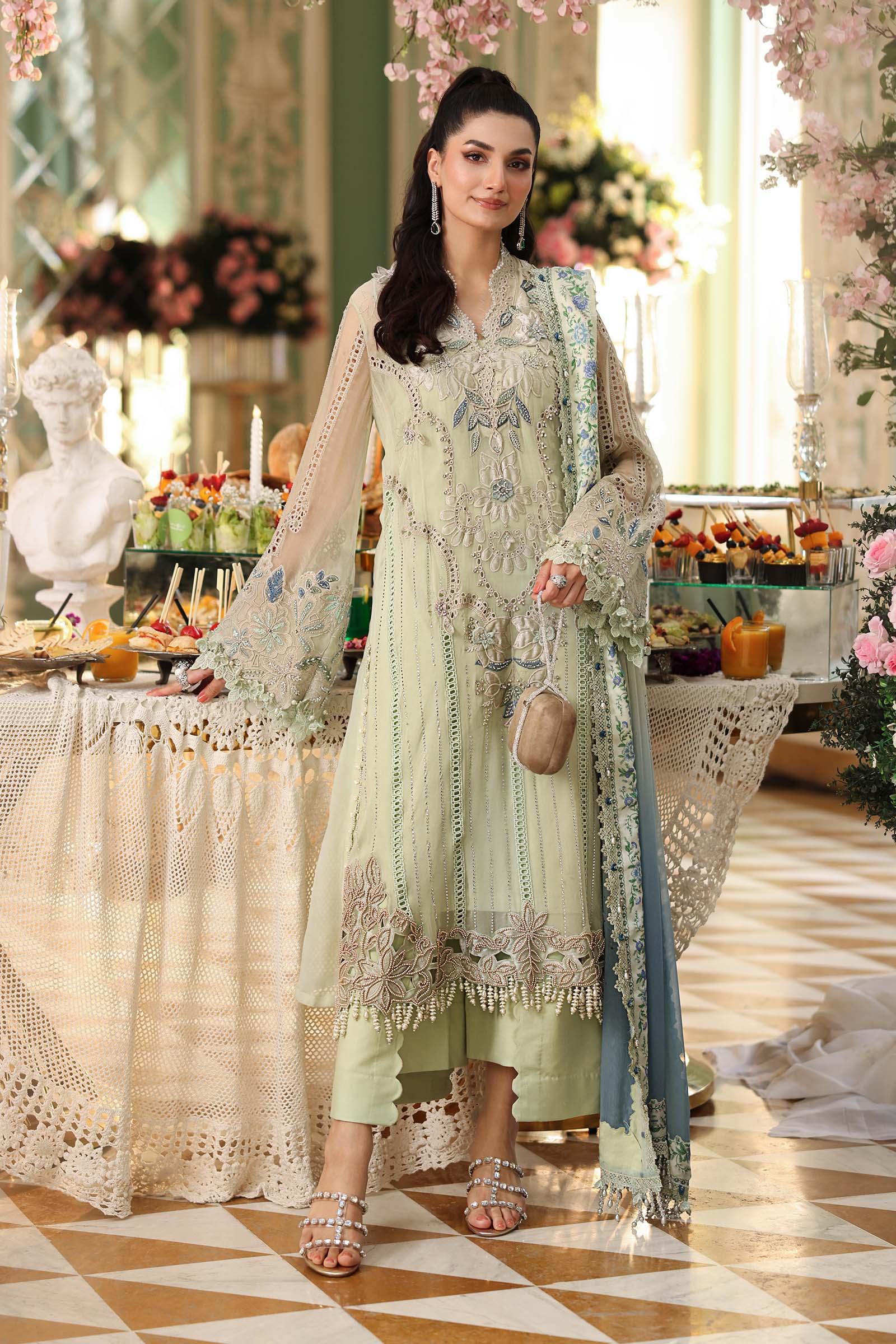 Tea Affair Embroidered Chiffon by Maria.B (MPC-26-105-Pistachio Green)