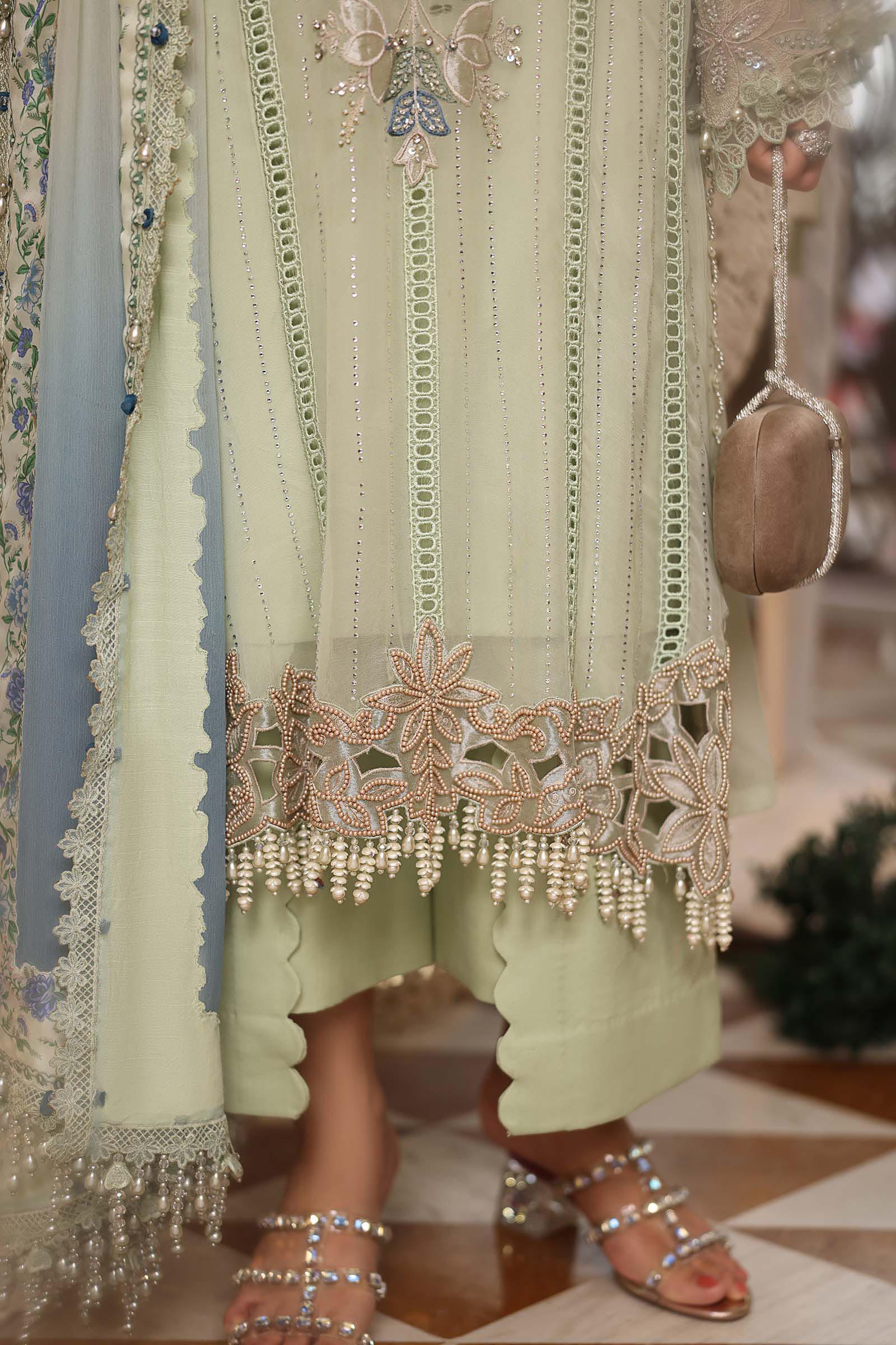 Tea Affair Embroidered Chiffon by Maria.B (MPC-26-105-Pistachio Green)