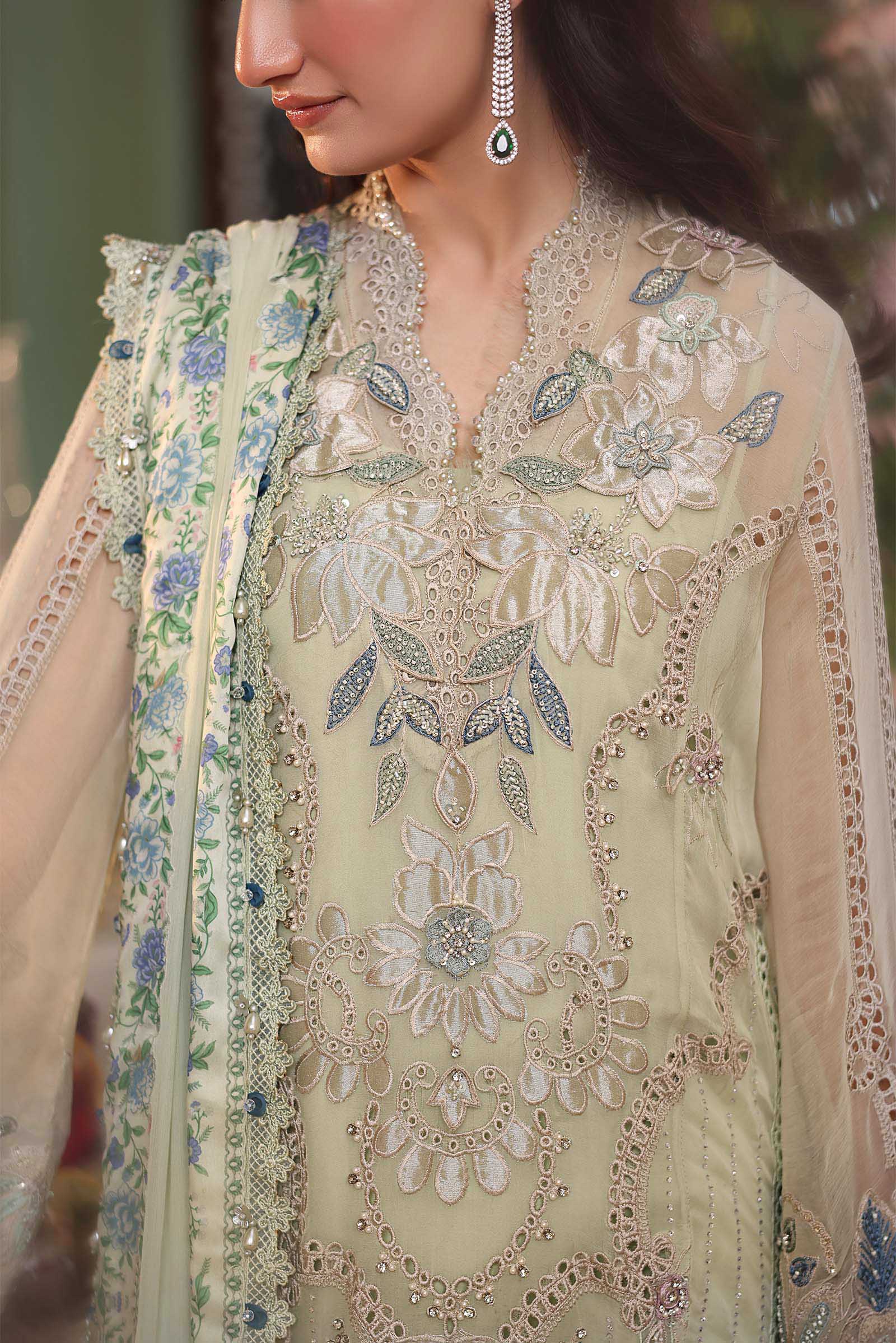 Tea Affair Embroidered Chiffon by Maria.B (MPC-26-105-Pistachio Green)