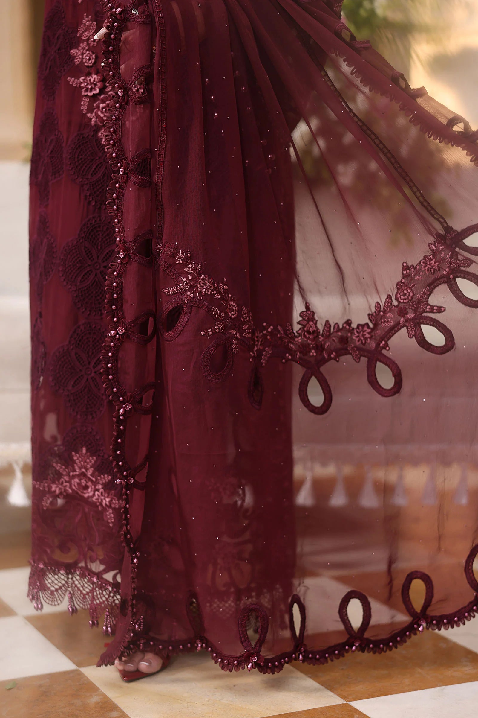 Tea Affair Embroidered Chiffon by Maria.B (MPC-26-108-Burgundy)