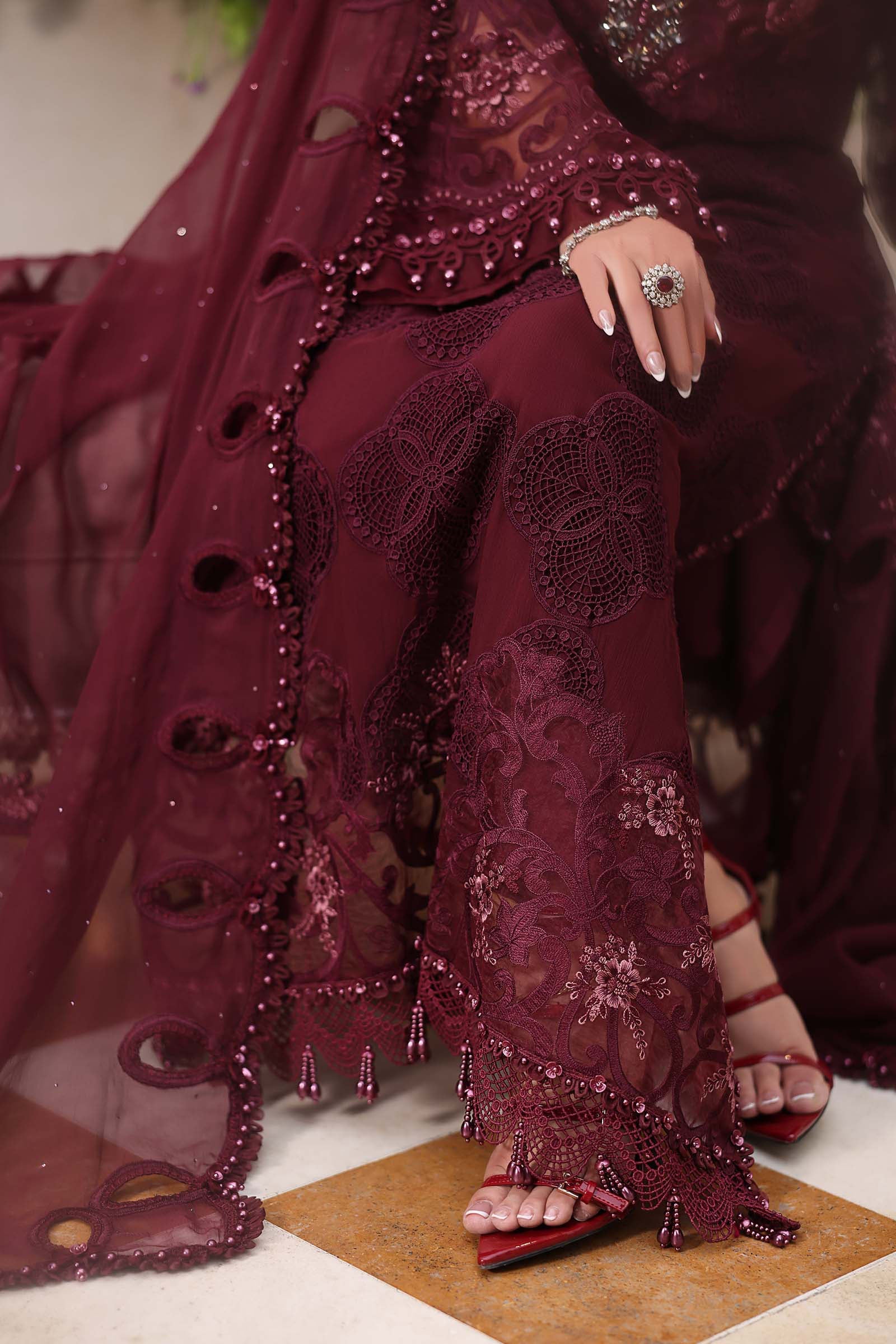 Tea Affair Embroidered Chiffon by Maria.B (MPC-26-108-Burgundy)