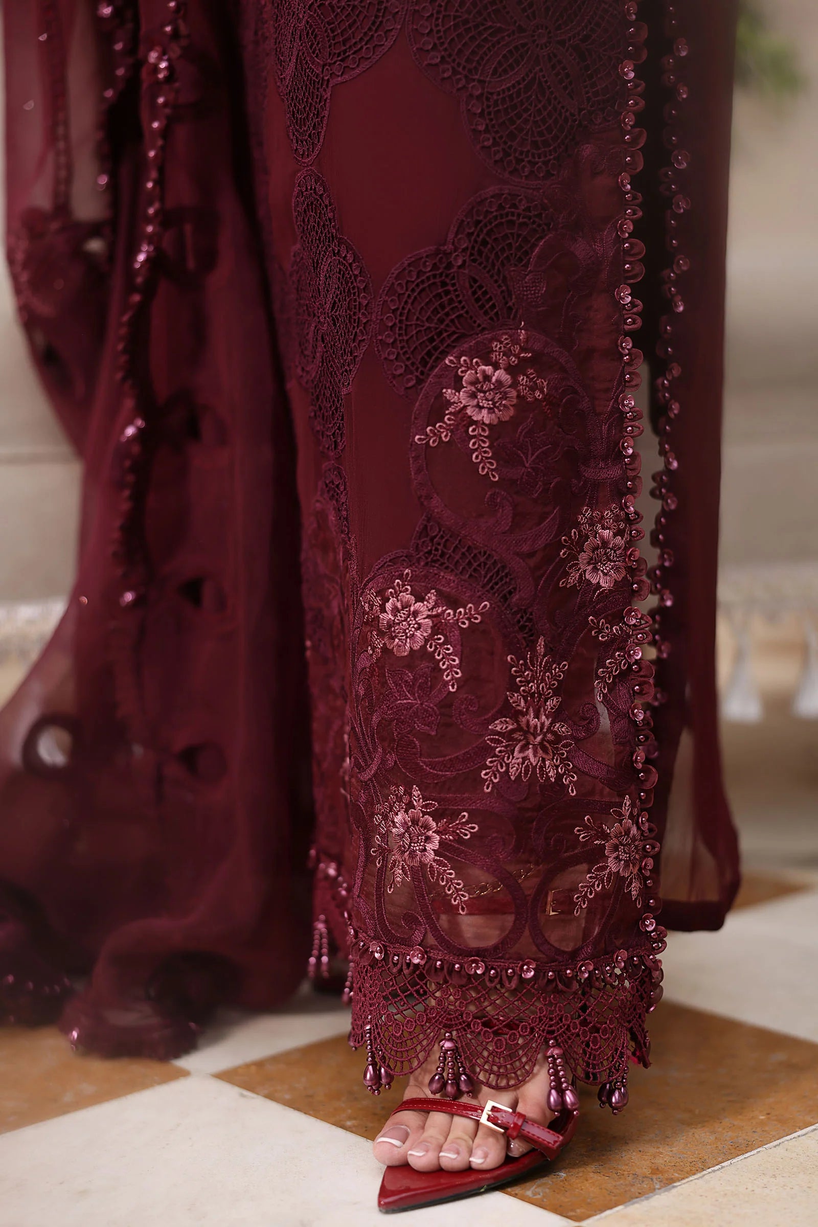 Tea Affair Embroidered Chiffon by Maria.B (MPC-26-108-Burgundy)