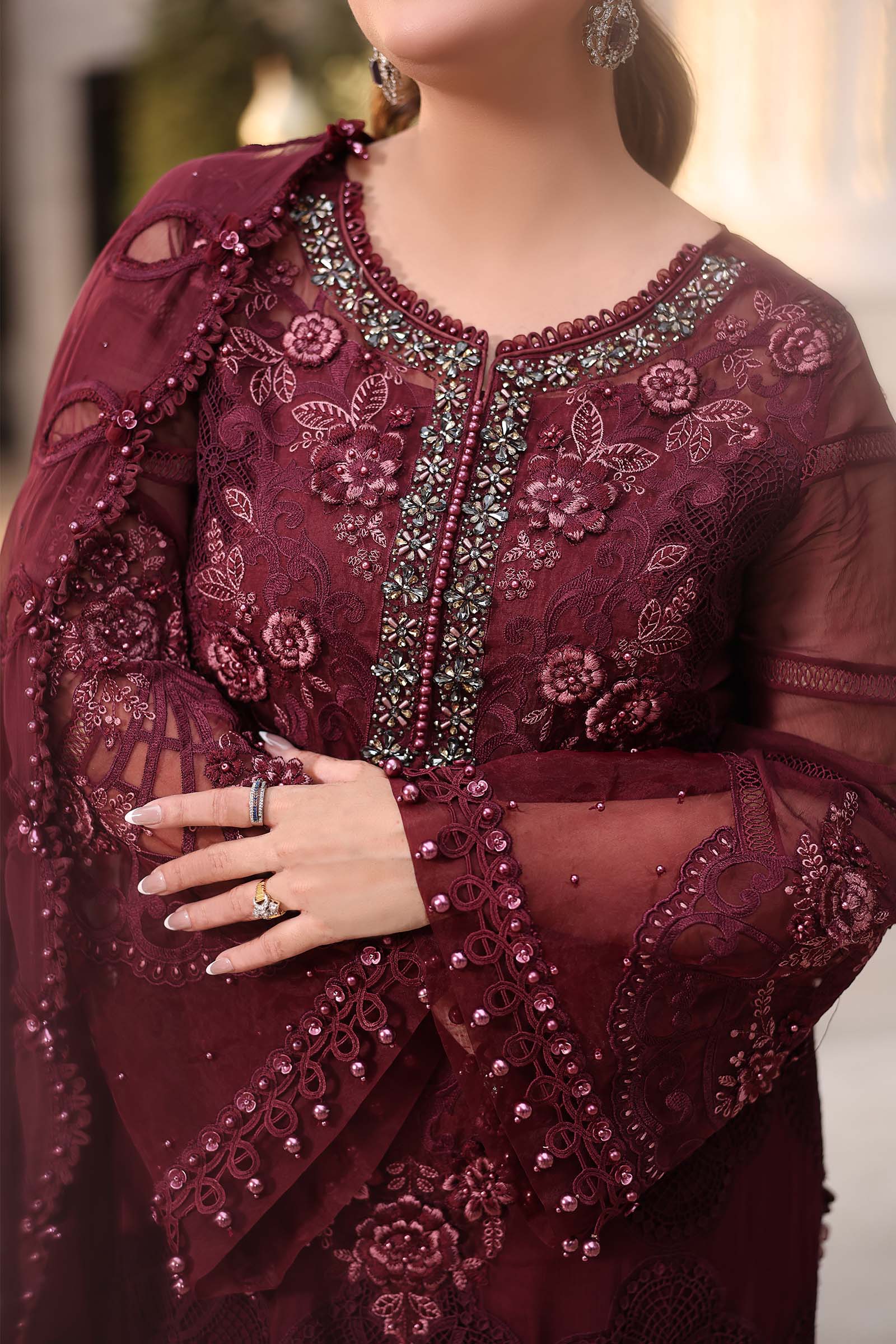 Tea Affair Embroidered Chiffon by Maria.B (MPC-26-108-Burgundy)