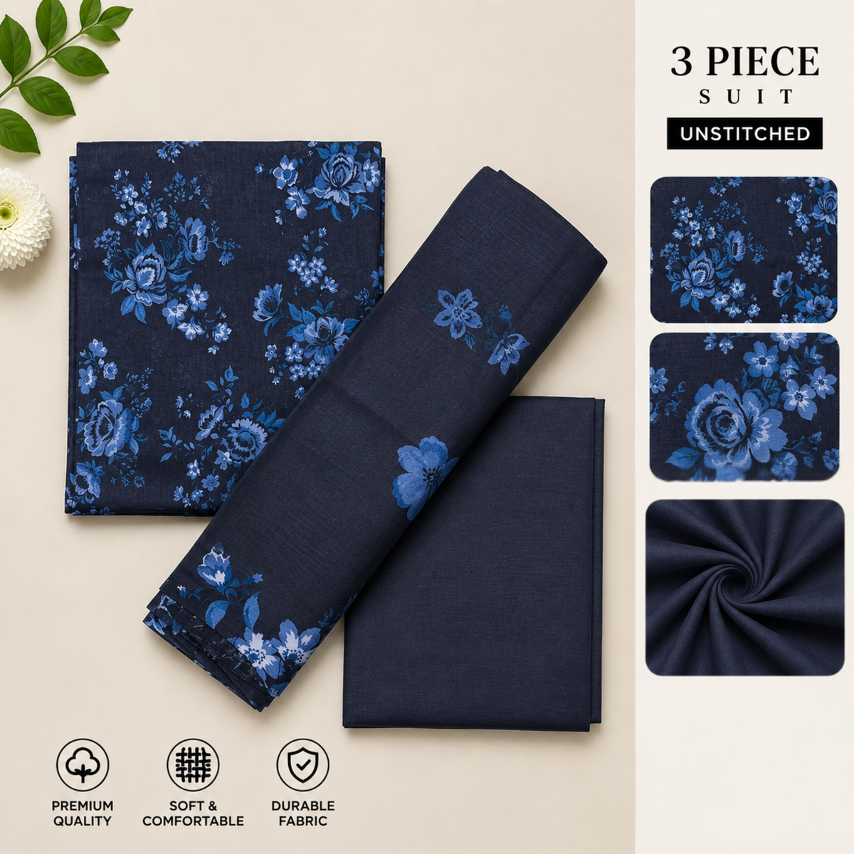 3pc digital printed lawn D-10