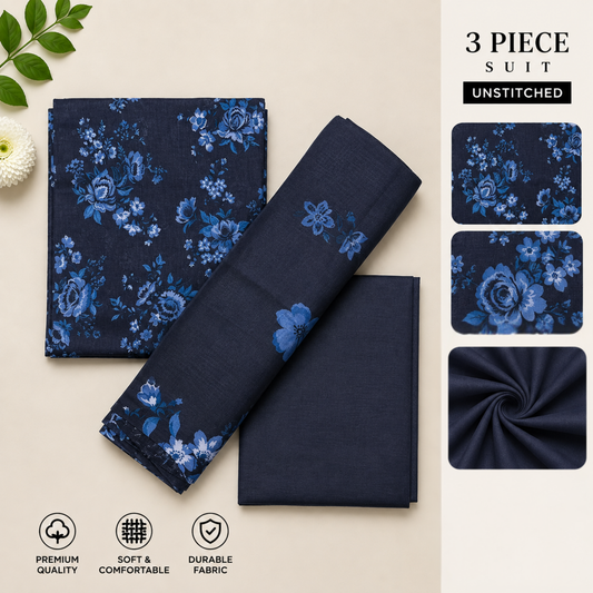 3pc digital printed lawn D-10