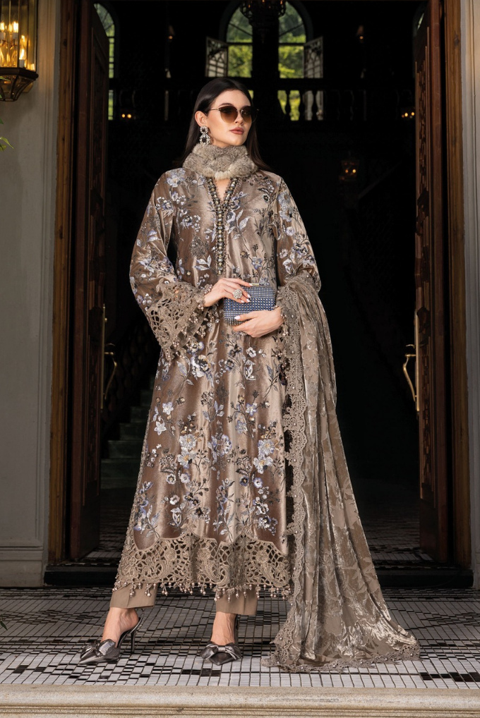 3 Piece Unstitched Embroidered Velvet Suit ( WL-1303 )