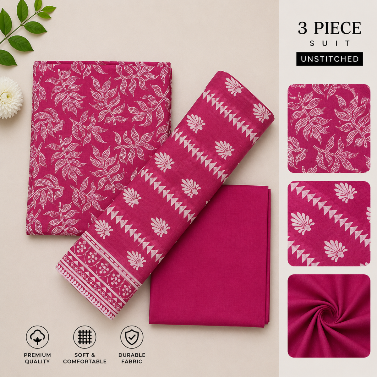 3pc digital printed lawn D-01