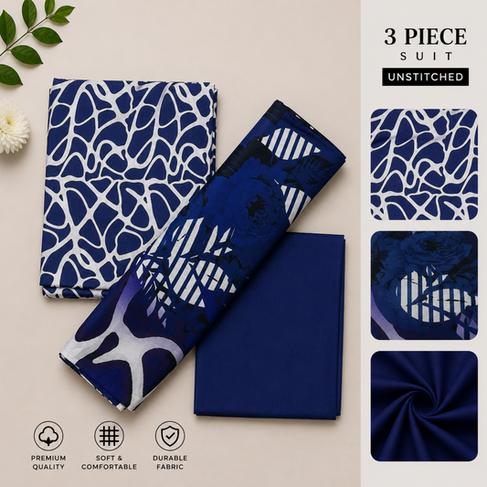 3pc digital printed lawn D-02