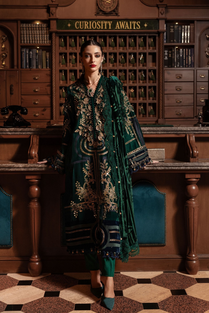 3 Piece Unstitched Embroidered Velvet Suit ( WL-1302 )