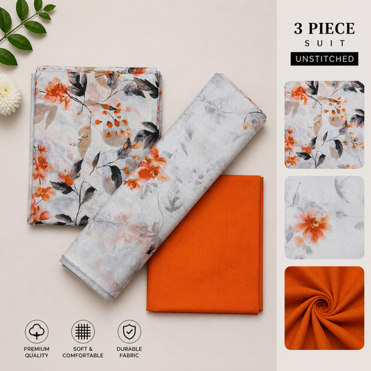 3pc digital printed lawn D-03
