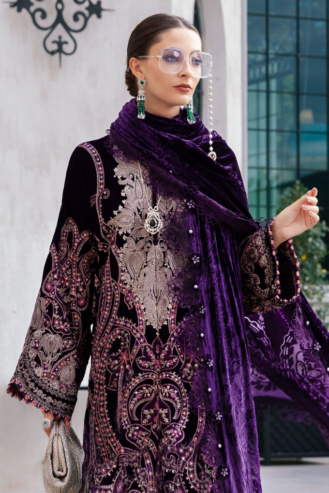3 Piece Unstitched Embroidered Velvet Suit ( WL-1311 )