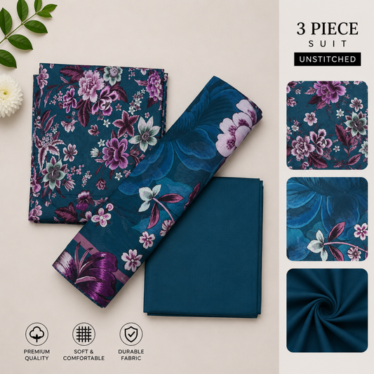 3pc digital printed lawn D-04