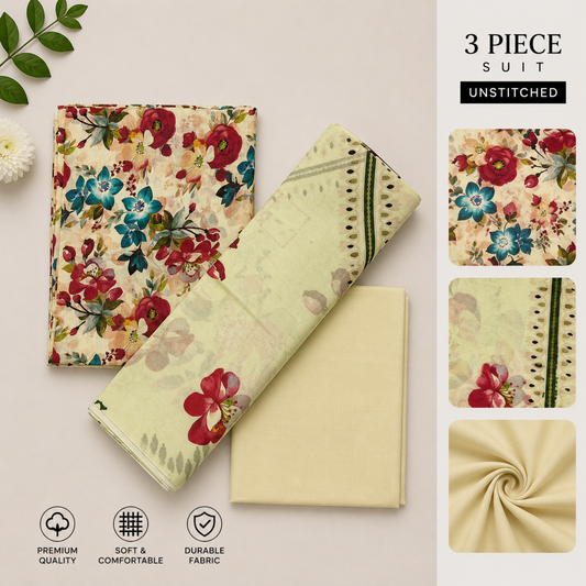 3pc digital printed lawn D-05