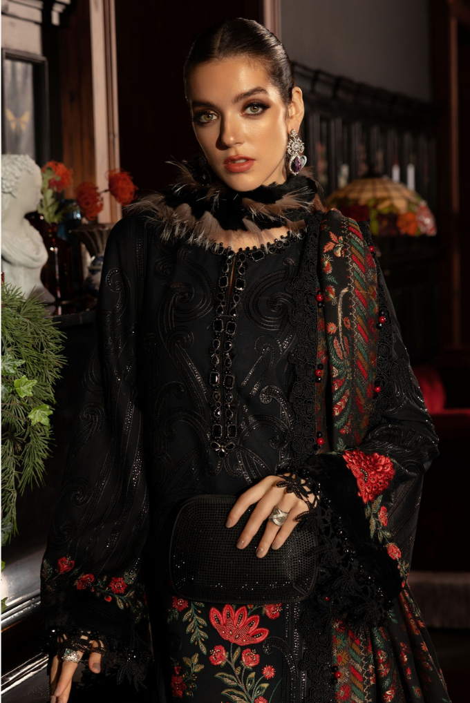 3 Piece Unstitched Embroidered Linen Suit ( WL-1309 )