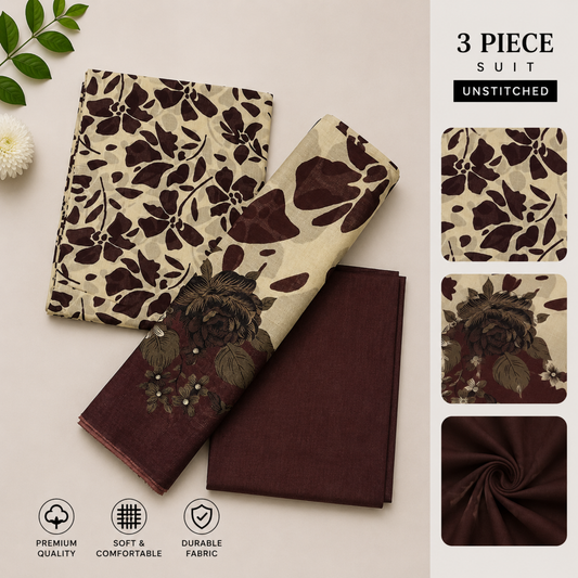 3pc digital printed lawn D-06