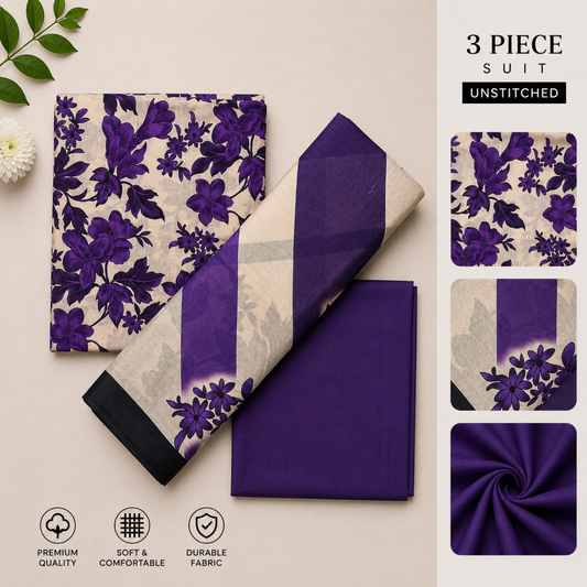 3pc digital printed lawn D-07