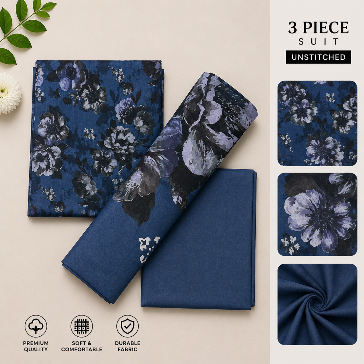 3pc digital printed lawn D-08