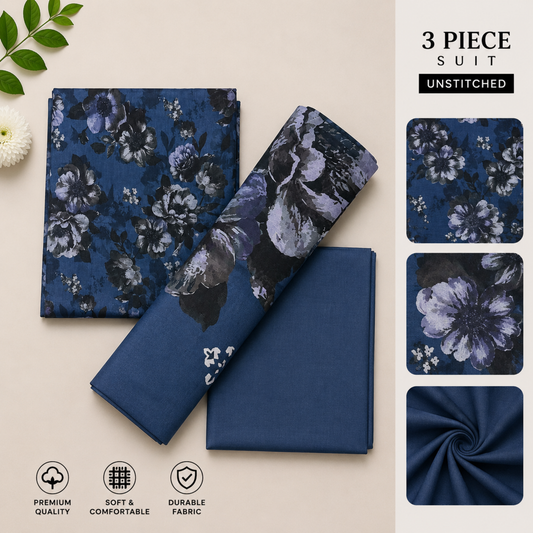 3pc digital printed lawn D-08