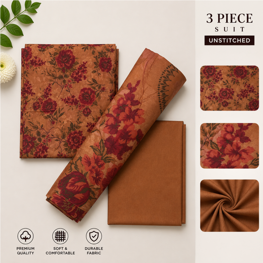 3pc digital printed lawn D-09