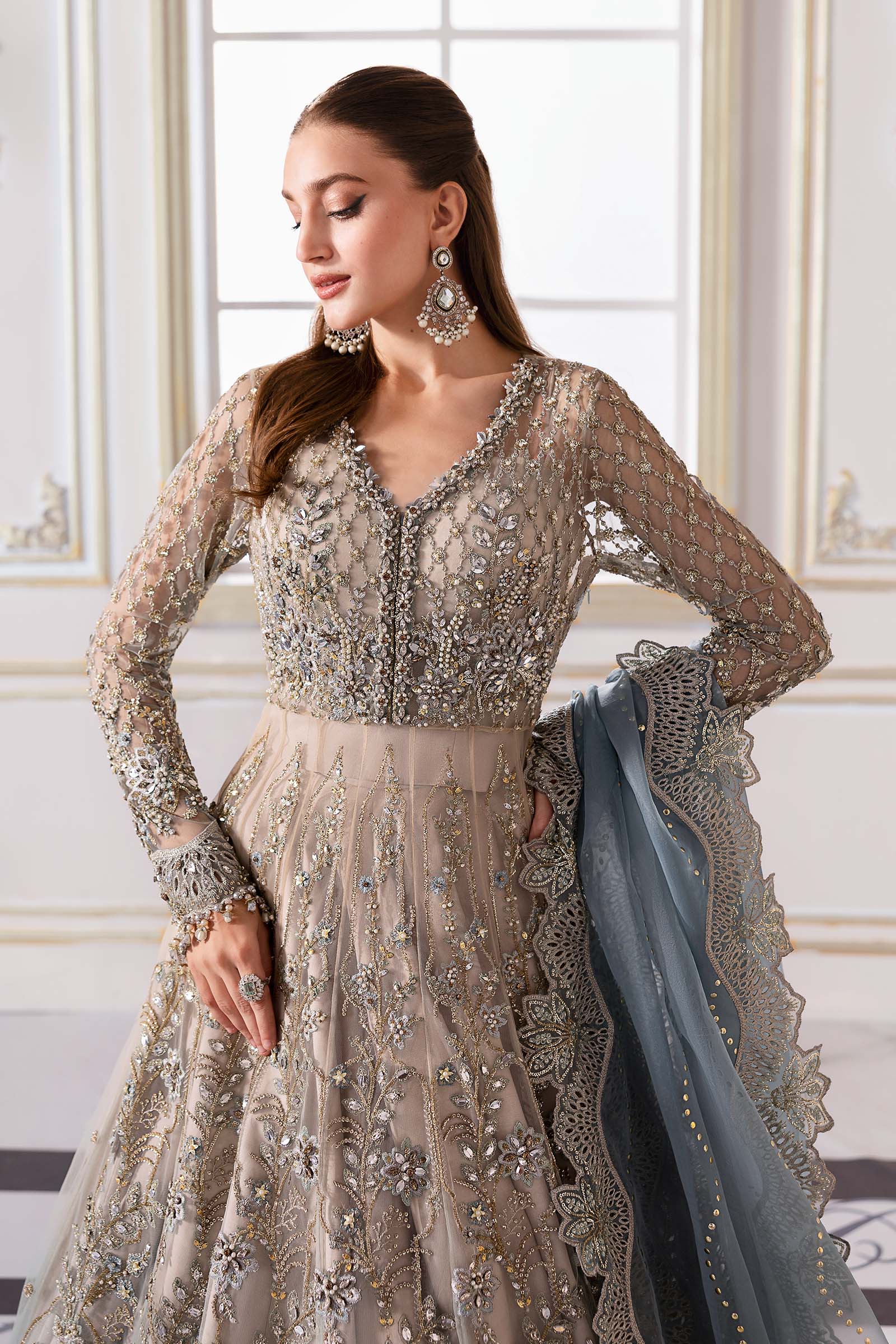 Maria.B Embroidered Chiffon Saree | BD-3002