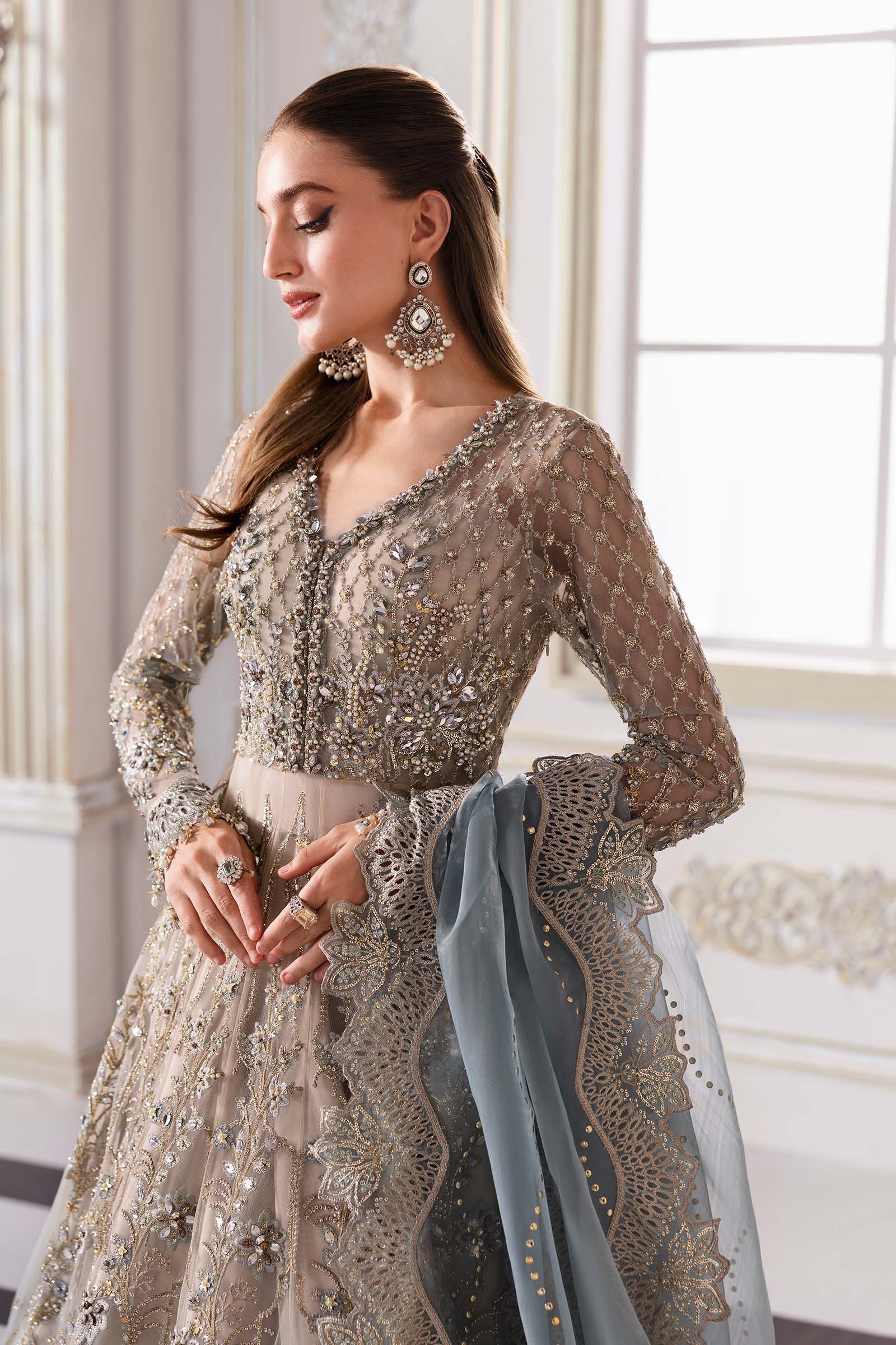 Maria.B Embroidered Chiffon Saree | BD-3002