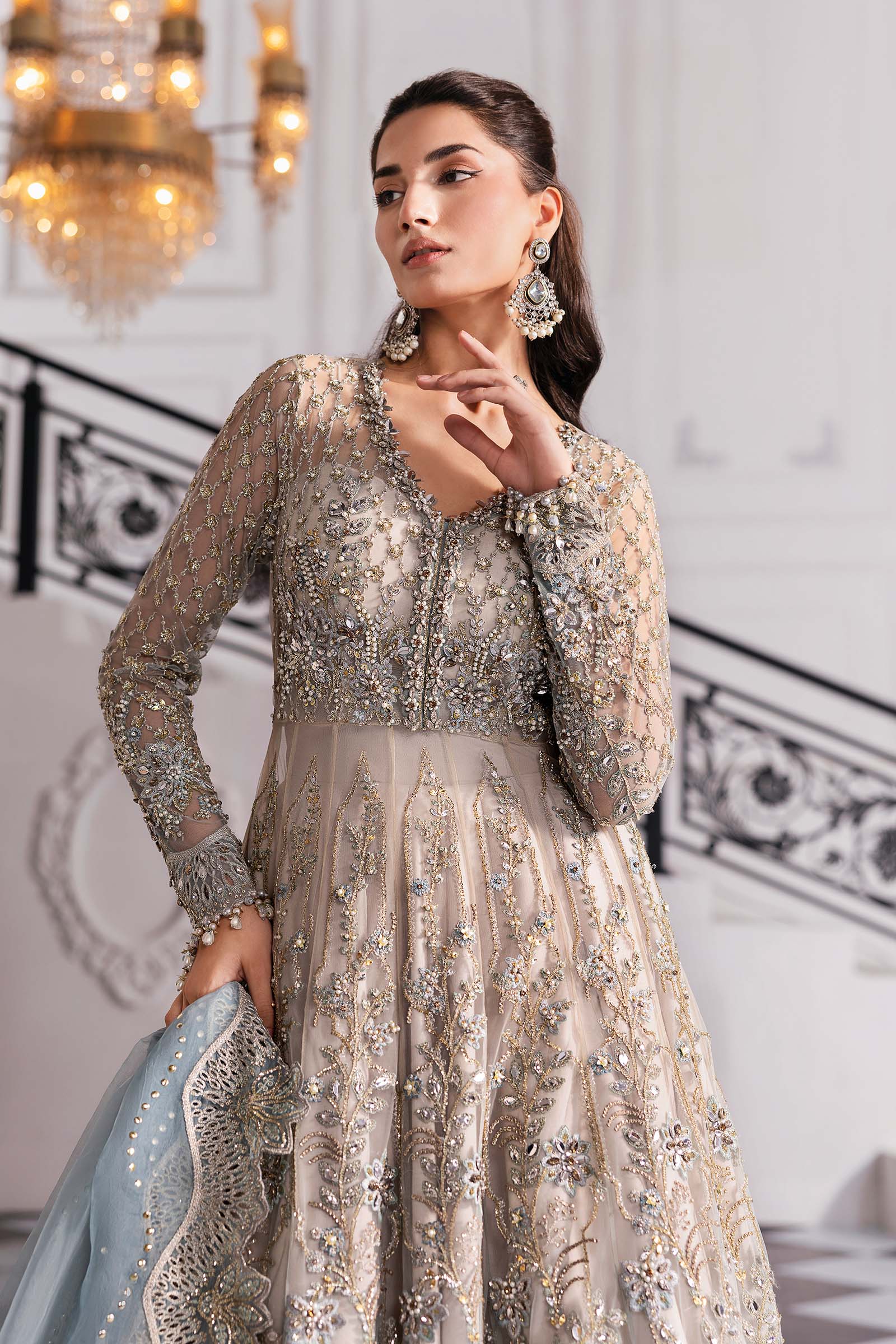 Maria.B Embroidered Chiffon Saree | BD-3002