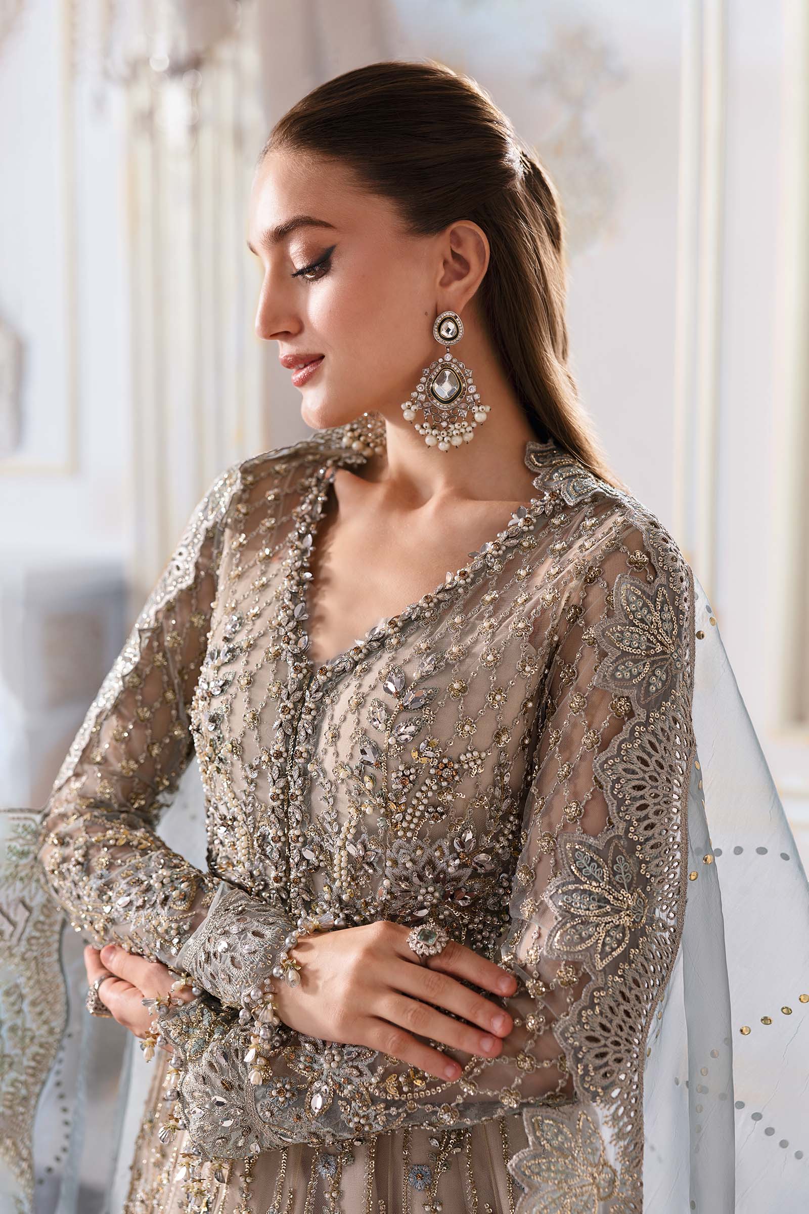Maria.B Embroidered Chiffon Saree | BD-3002