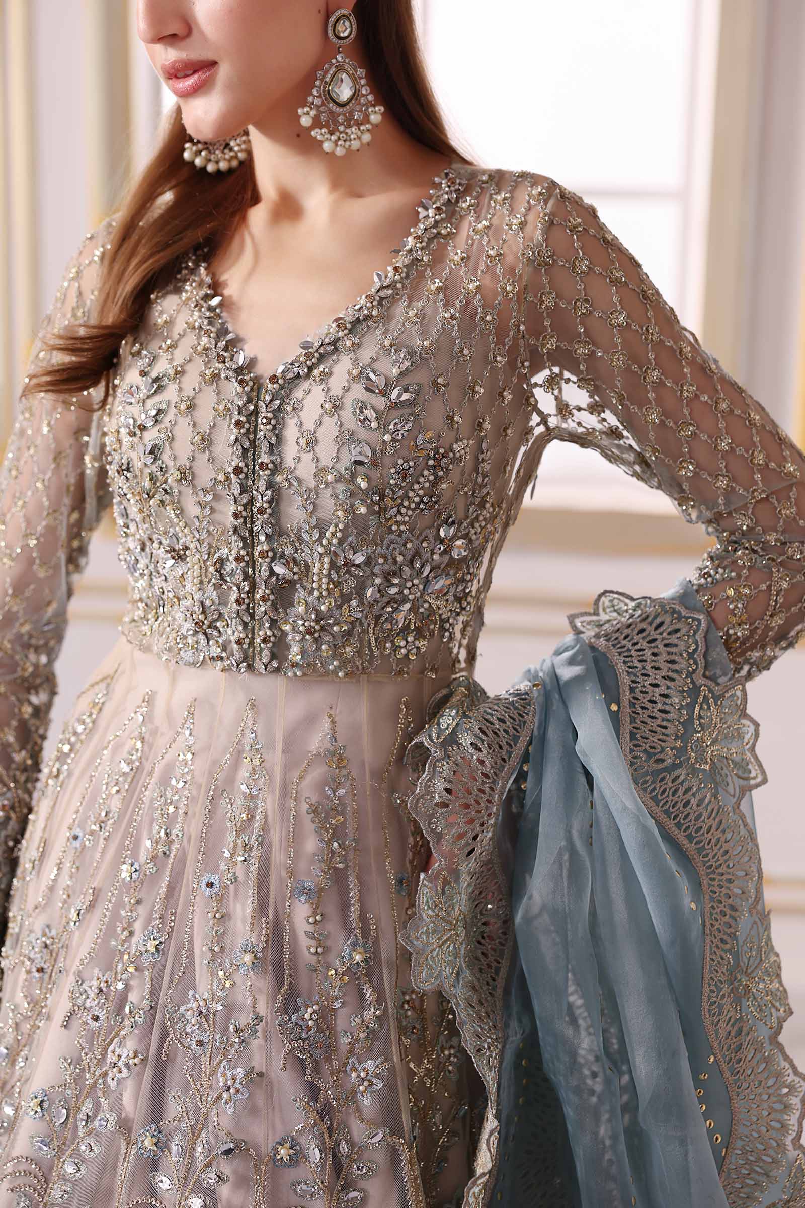 Maria.B Embroidered Chiffon Saree | BD-3002