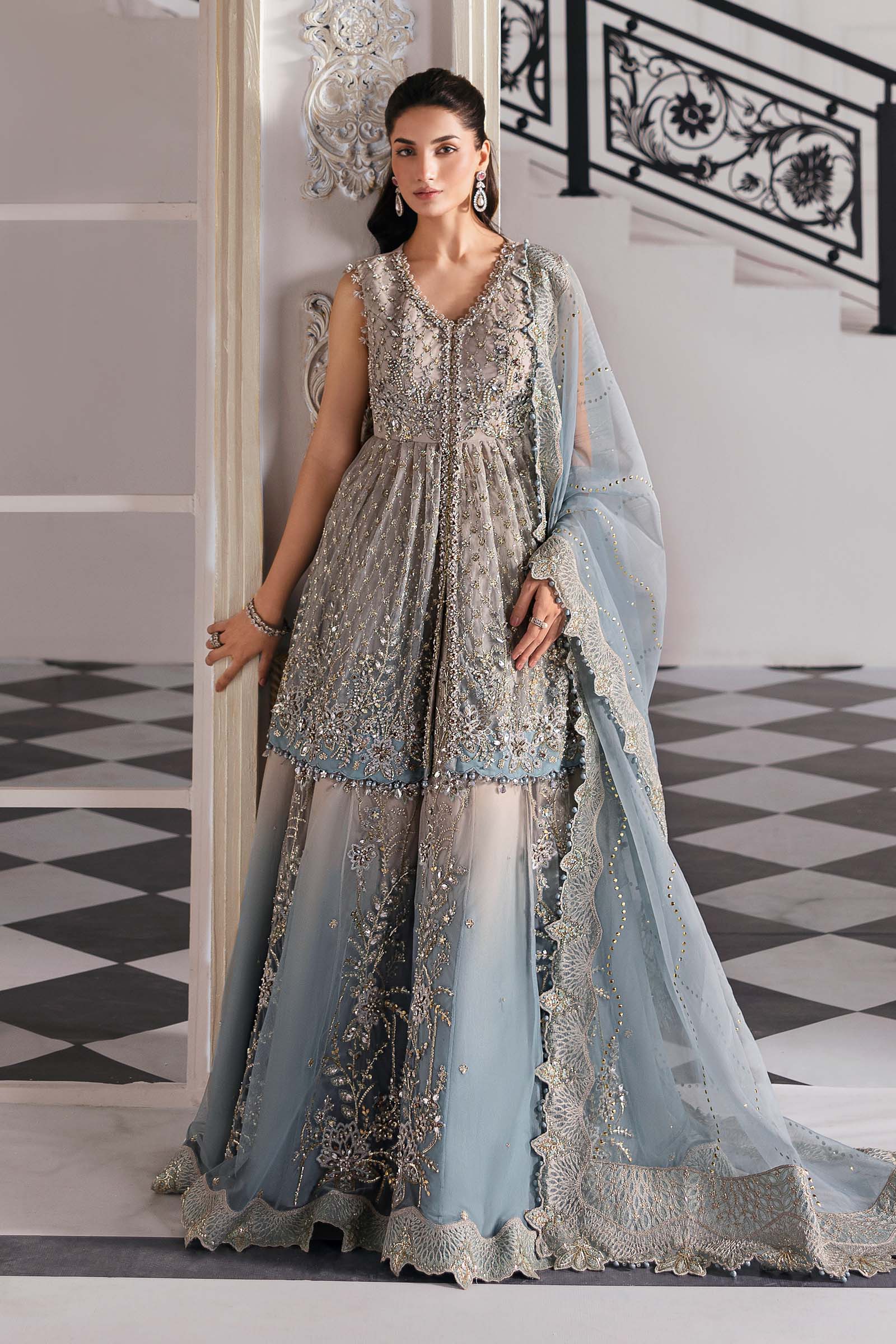 Maria.B Embroidered Chiffon Saree | BD-3002