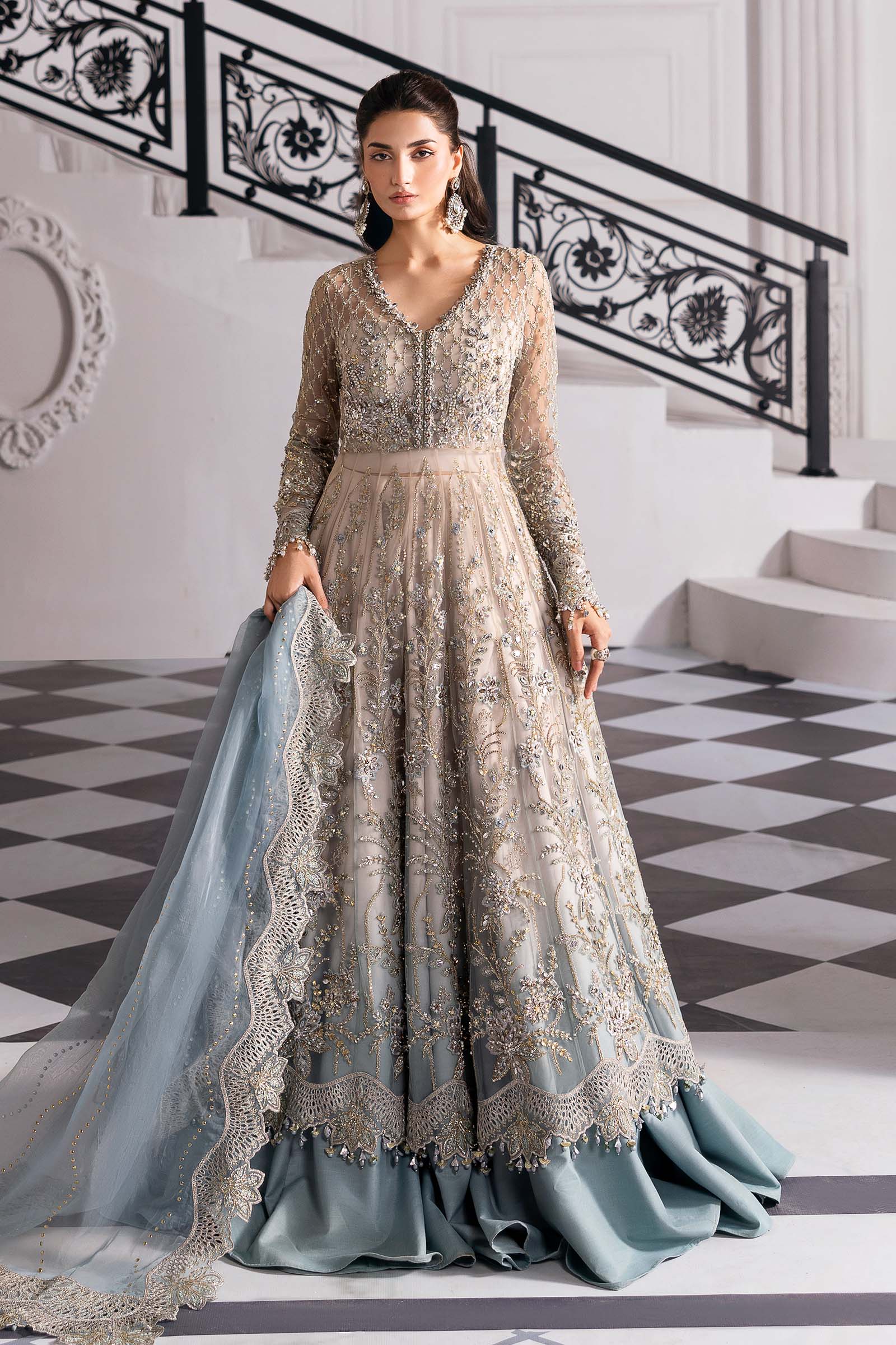 Maria.B Embroidered Chiffon Saree | BD-3002